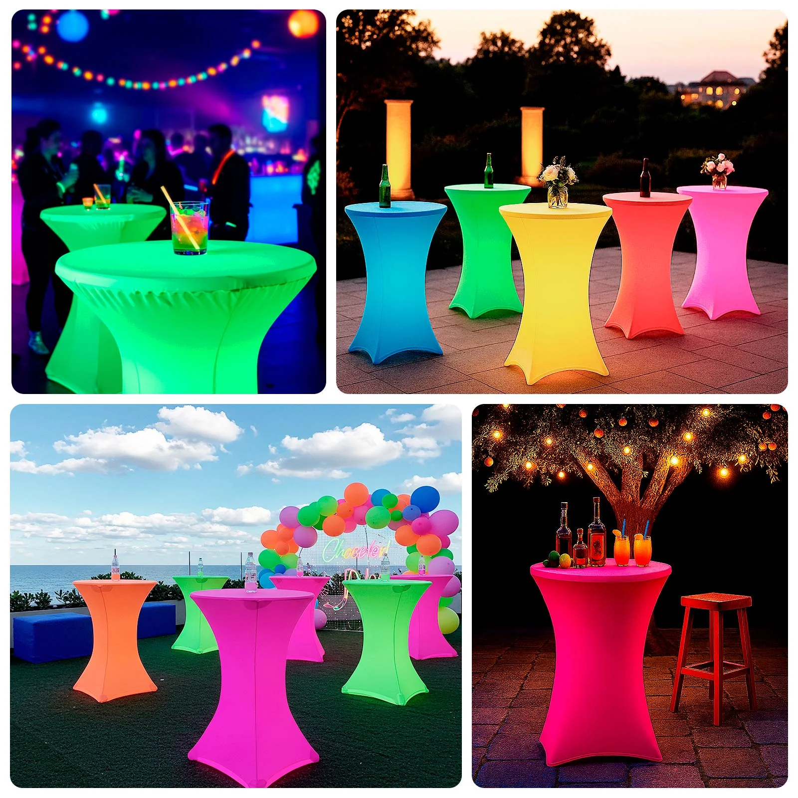 Glow Neon Green Fitted Round Cocktail Table Cover 30" Spandex, Wrinkle-Free Cover - Image 4