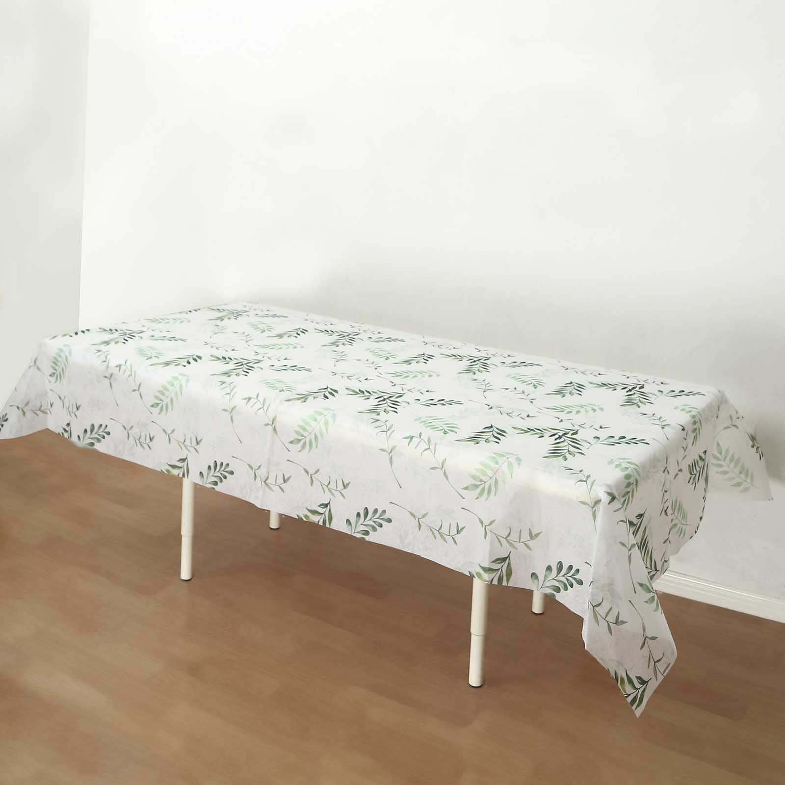 Non-Woven Tablecloth 60"x102" Rectangle White/Green with Olive Leaves Print - Disposable Cover for Spring Dining - Image 3