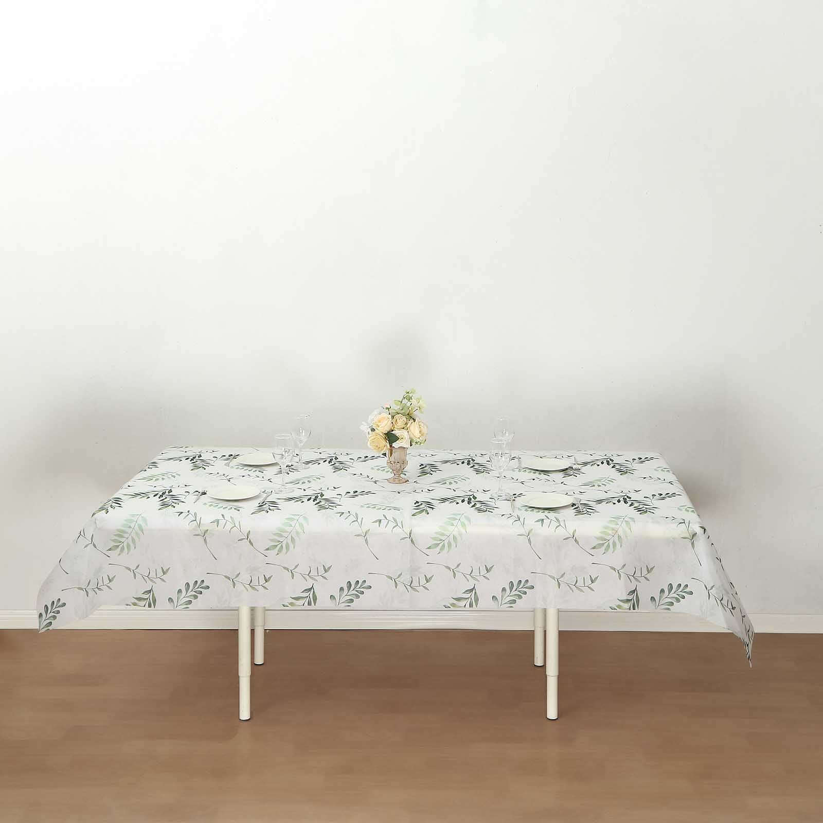 Non-Woven Tablecloth 60"x102" Rectangle White/Green with Olive Leaves Print - Disposable Cover for Spring Dining - Image 4