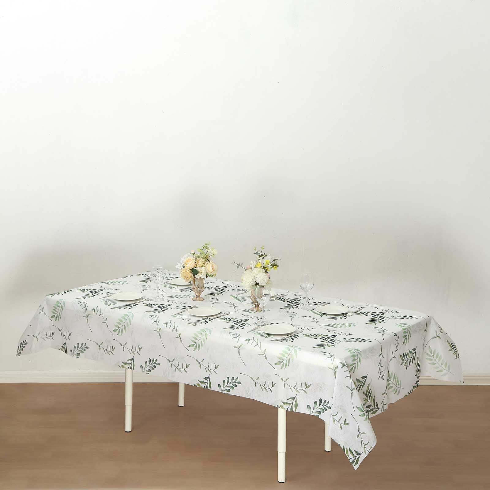 Non-Woven Tablecloth 60"x102" Rectangle White/Green with Olive Leaves Print - Disposable Cover for Spring Dining - Image 6