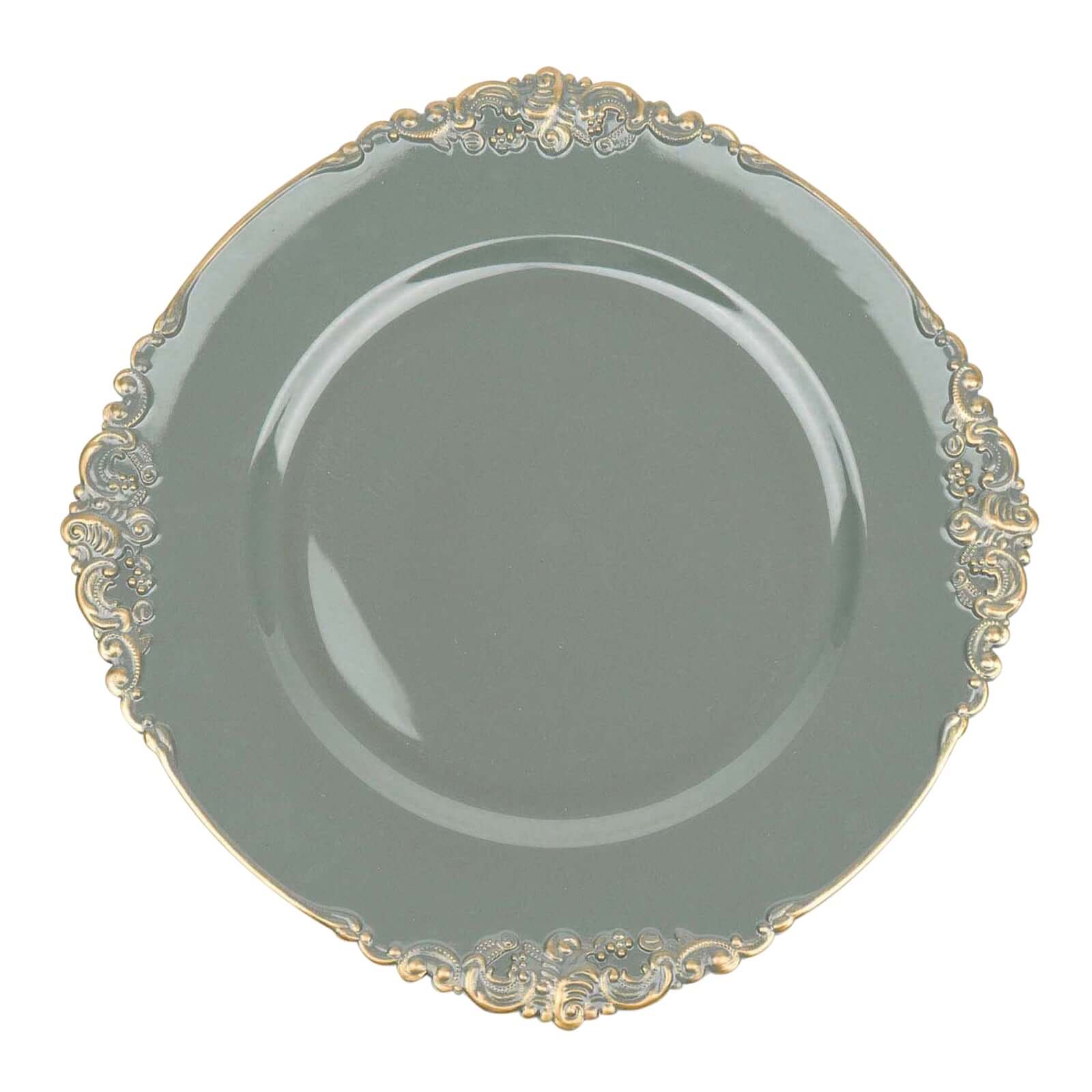 6-Pack Acrylic Charger Plates 13" Round Olive Green with Gold Embossed Baroque Rim - Antique Decorative Dinner Tableware - Image 7