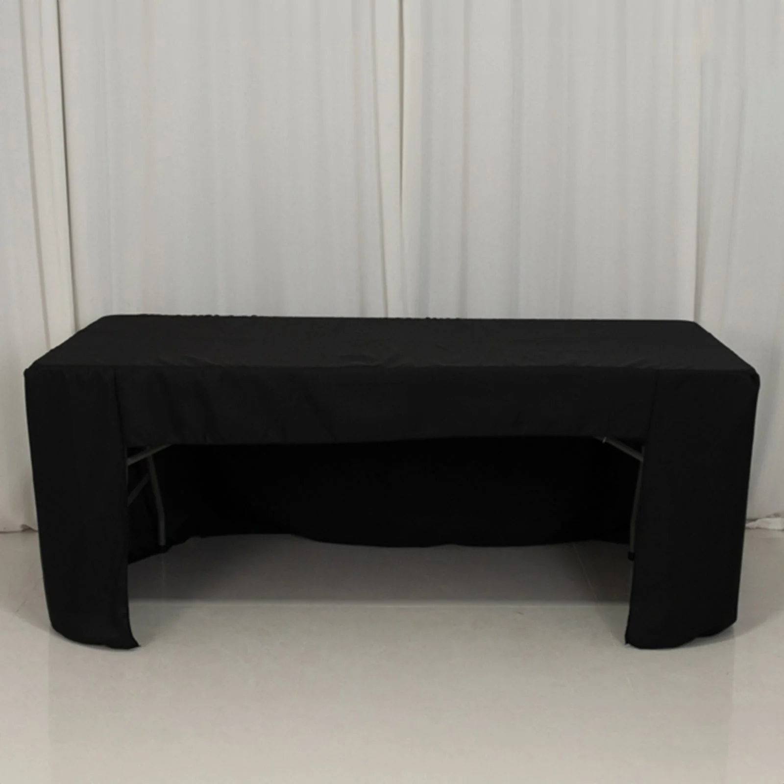 Open Back Fitted Polyester Rectangle Tablecloth 72"x30" Black - Trade Show Table Cover
