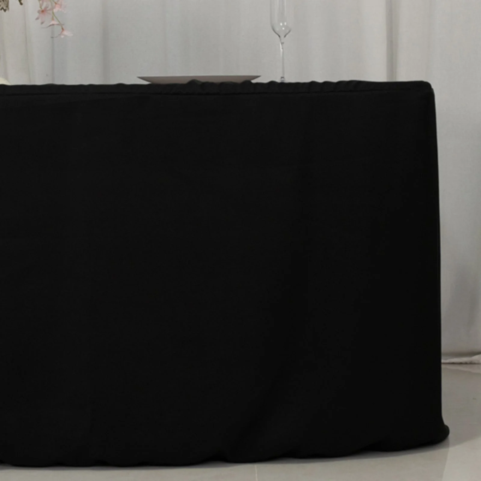 Open Back Fitted Polyester Rectangle Tablecloth 72"x30" Black - Trade Show Table Cover - Image 2