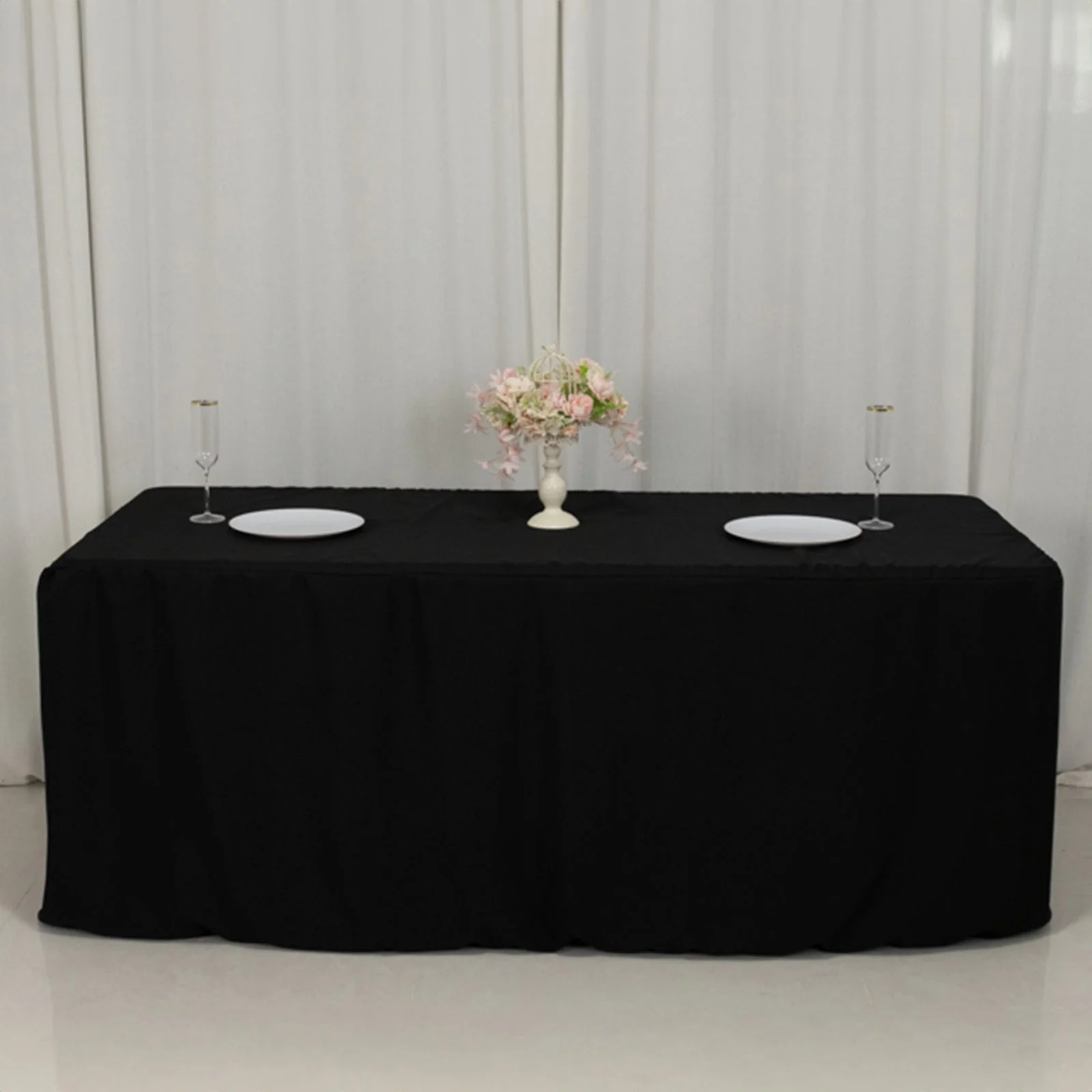 Open Back Fitted Polyester Rectangle Tablecloth 72"x30" Black - Trade Show Table Cover - Image 6