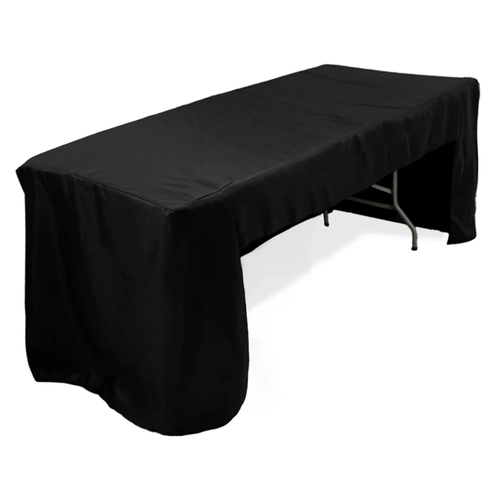 Open Back Fitted Polyester Rectangle Tablecloth 96"x30" Black - Ideal for Trade Shows and Events - Image 6