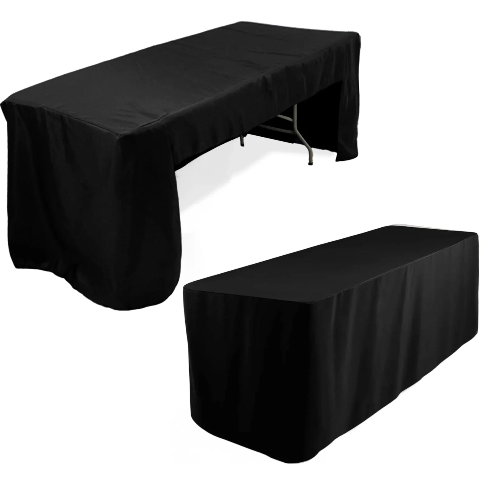 Open Back Fitted Polyester Rectangle Tablecloth 96"x30" Black - Ideal for Trade Shows and Events - Image 8