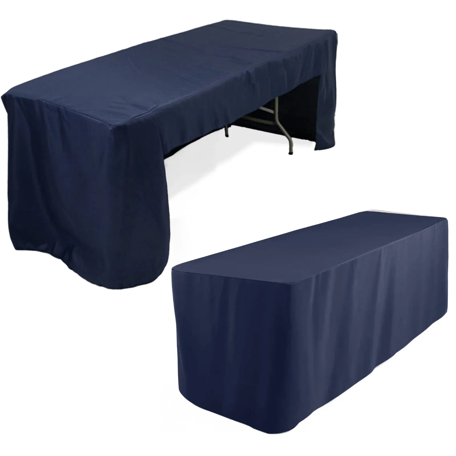 Open Back Fitted Polyester Rectangle Tablecloth 96"x30" Navy Blue - Ideal for Trade Shows and Events - Image 2