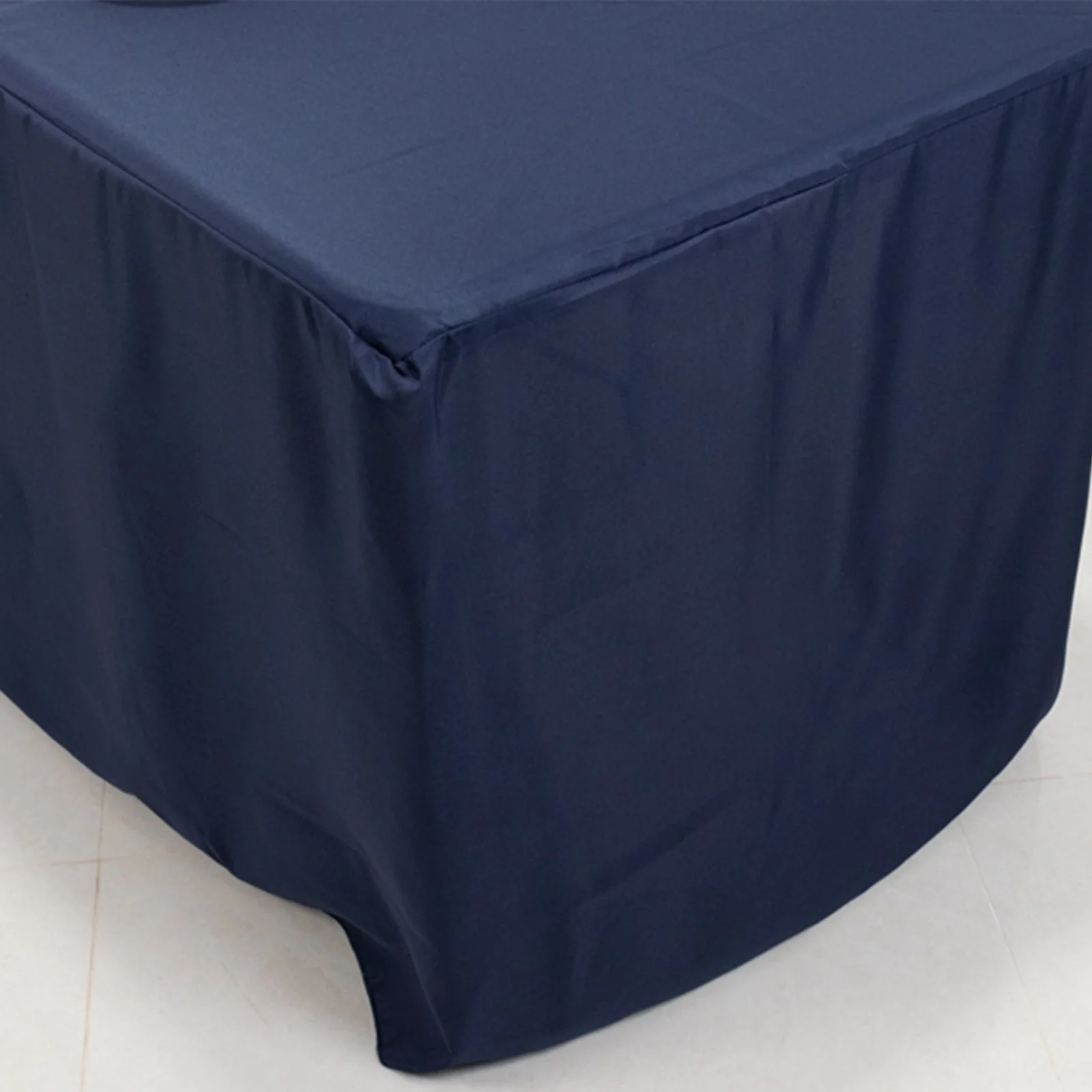 Open Back Fitted Polyester Rectangle Tablecloth 96"x30" Navy Blue - Ideal for Trade Shows and Events - Image 6