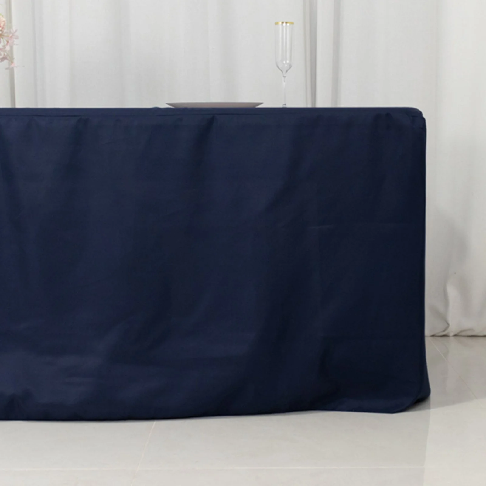 Open Back Fitted Polyester Rectangle Tablecloth 96"x30" Navy Blue - Ideal for Trade Shows and Events - Image 8
