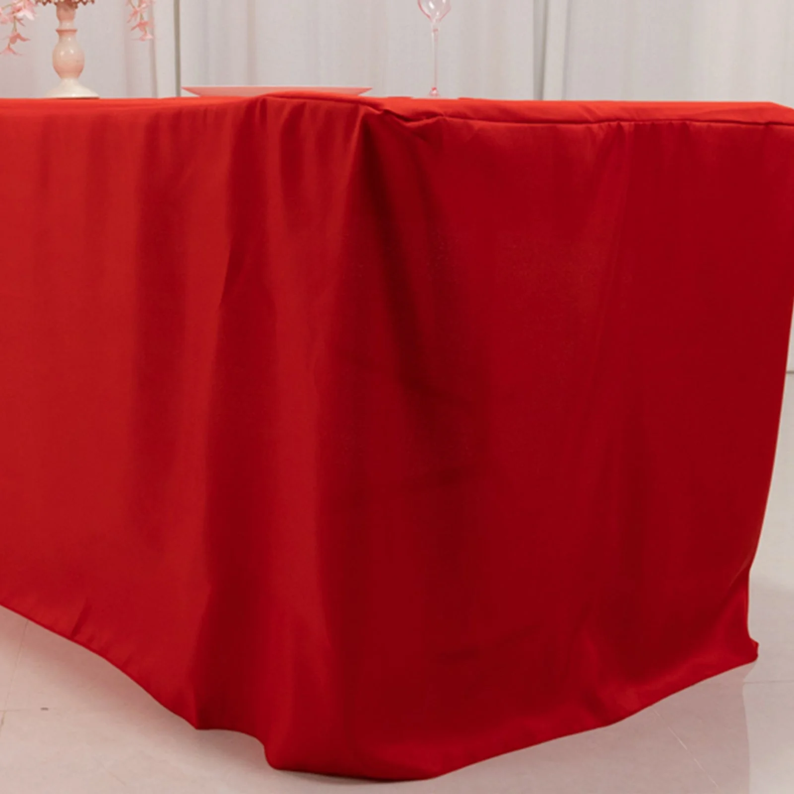 Open Back Fitted Polyester Rectangle Tablecloth 96"x30" Red - Ideal for Trade Shows and Events - Image 2