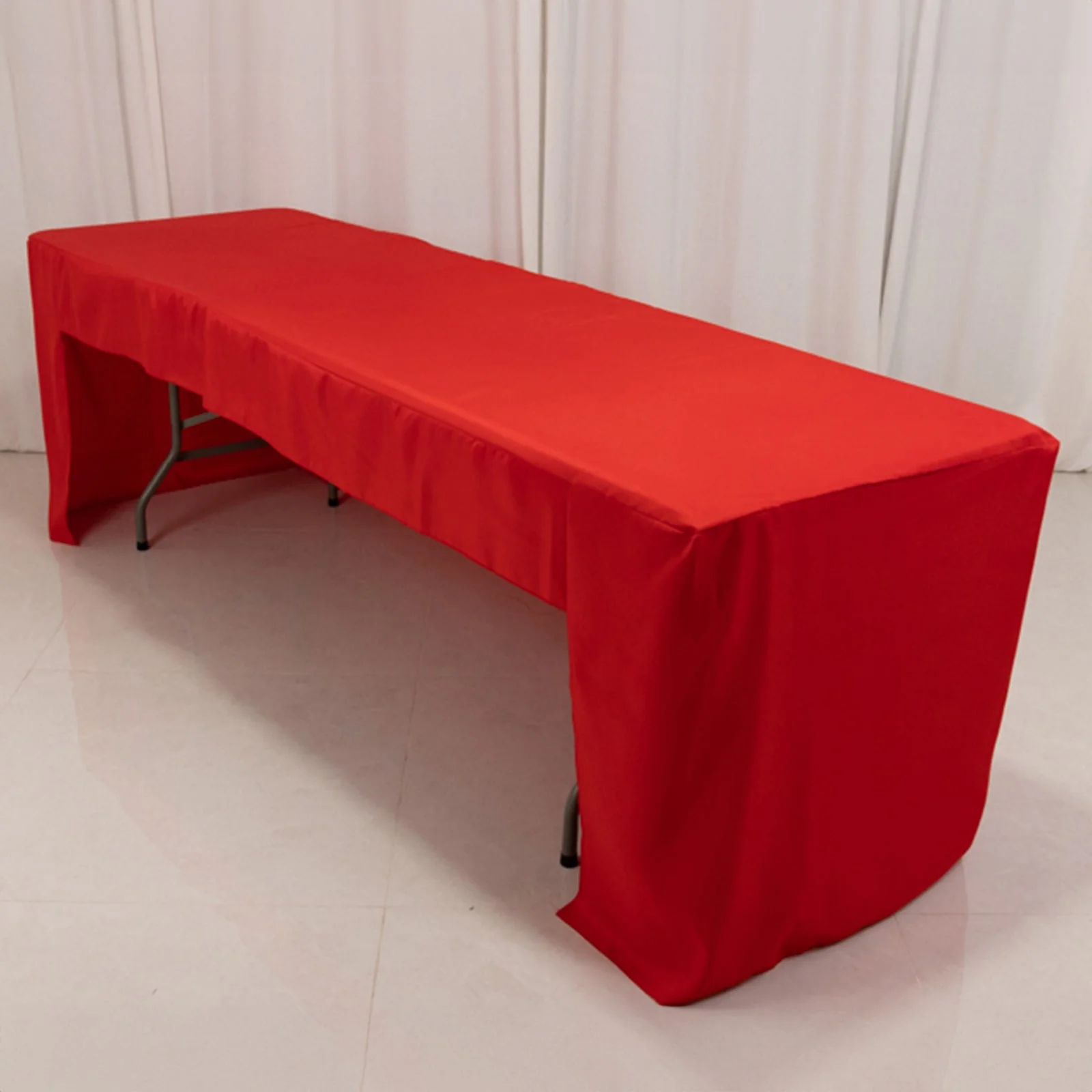 Open Back Fitted Polyester Rectangle Tablecloth 96"x30" Red - Ideal for Trade Shows and Events - Image 6