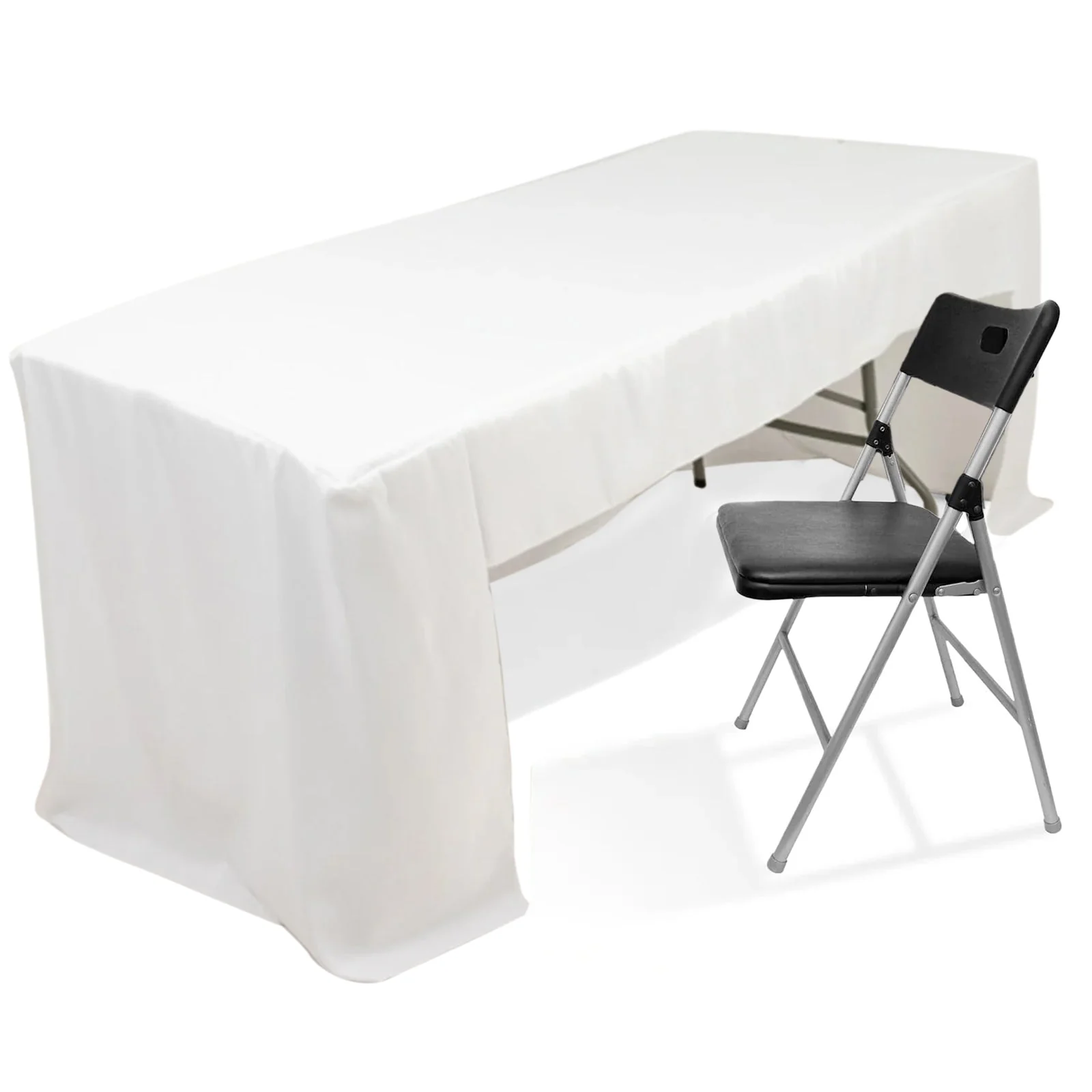 Open Back Fitted Polyester Rectangle Tablecloth 96"x30" White - Ideal for Trade Shows and Events