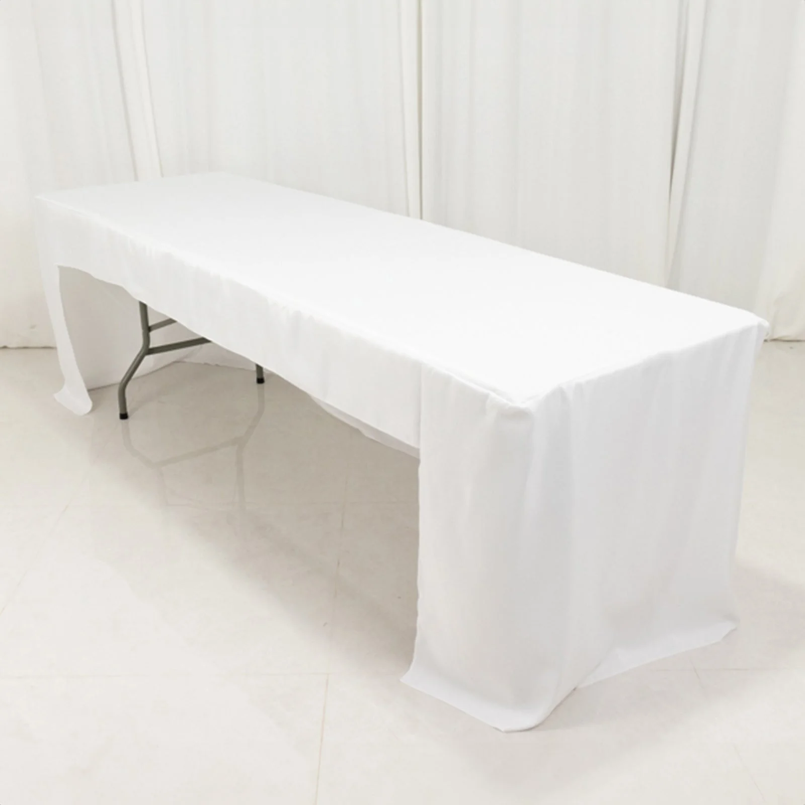 Open Back Fitted Polyester Rectangle Tablecloth 96"x30" White - Ideal for Trade Shows and Events - Image 2