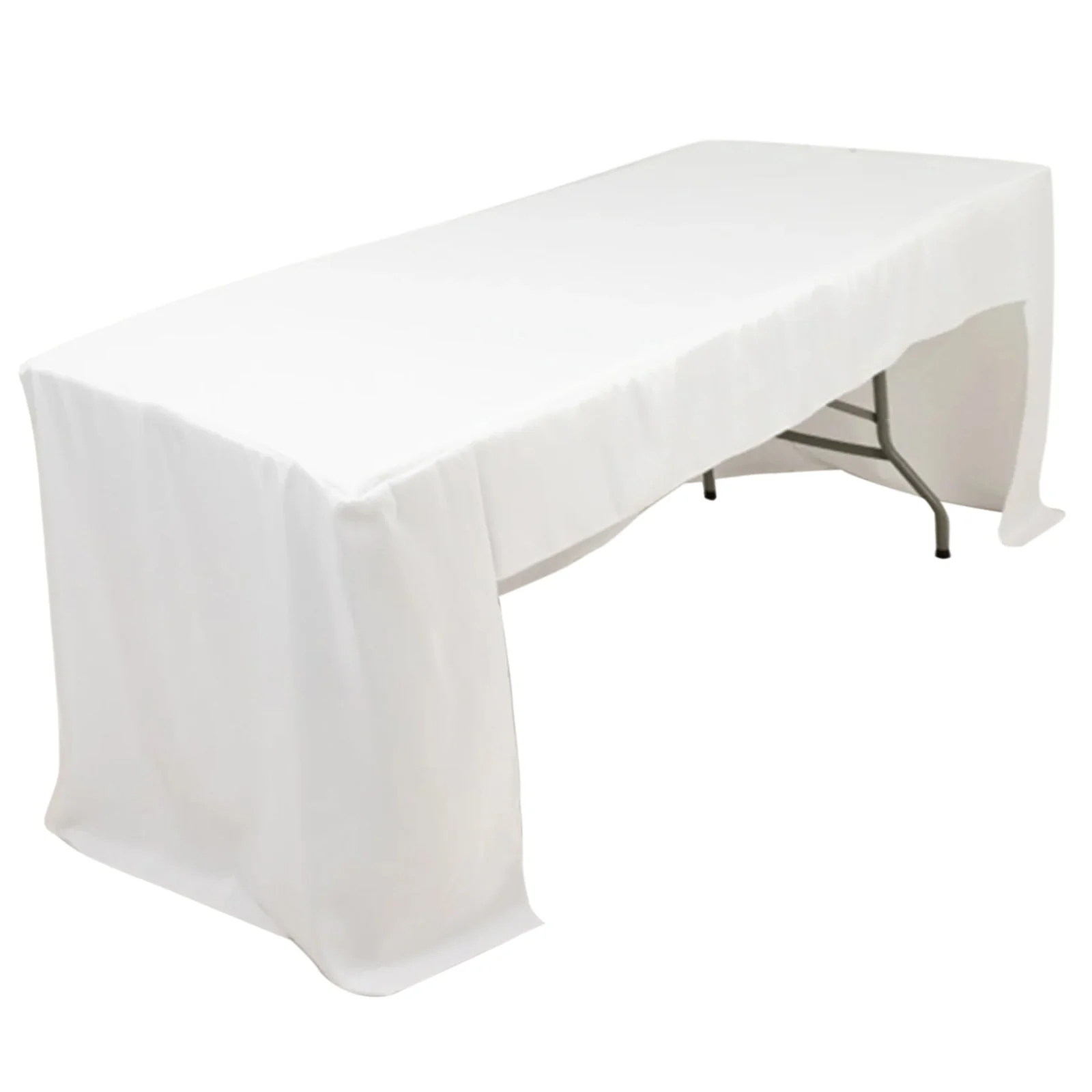 Open Back Fitted Polyester Rectangle Tablecloth 96"x30" White - Ideal for Trade Shows and Events - Image 6