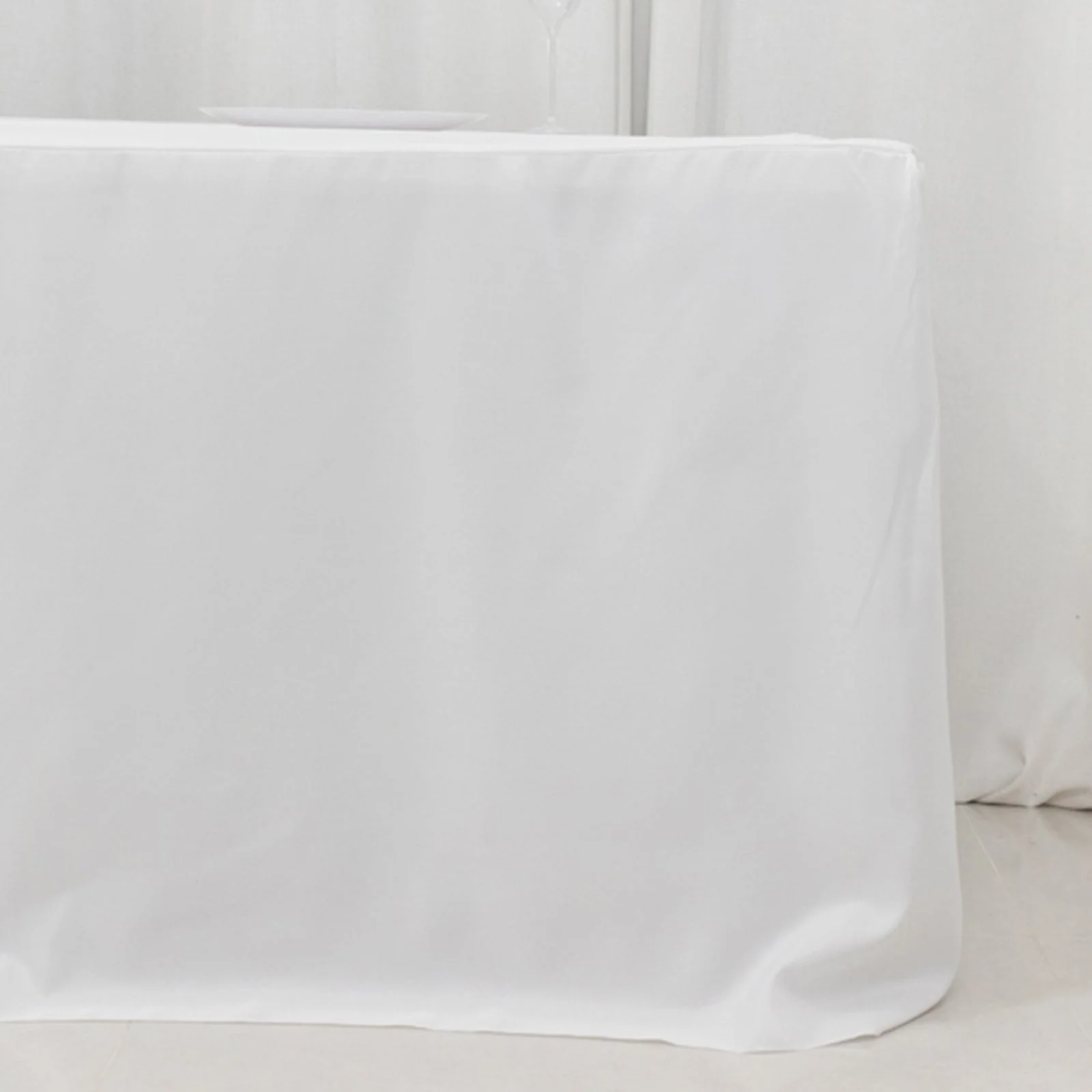 Open Back Fitted Polyester Rectangle Tablecloth 96"x30" White - Ideal for Trade Shows and Events - Image 7
