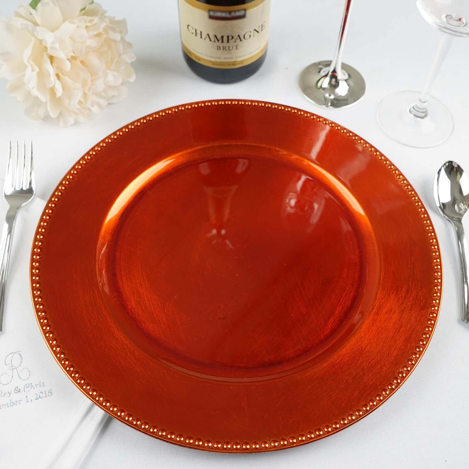 6-Pack Acrylic Charger Plates 13" Round Orange Beaded Rim - Dinner Charger Tabletop Decor - Image 7