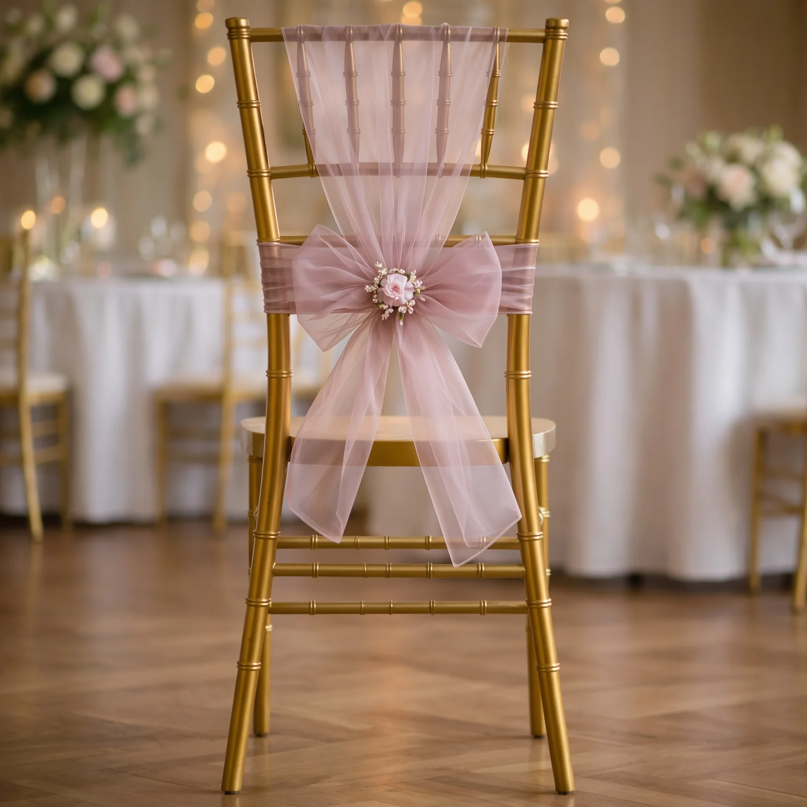 20 Pack Organza Chair Sashes 6"x108" Dusty Rose – Reusable Sheer Wedding Chair Bows - Image 7