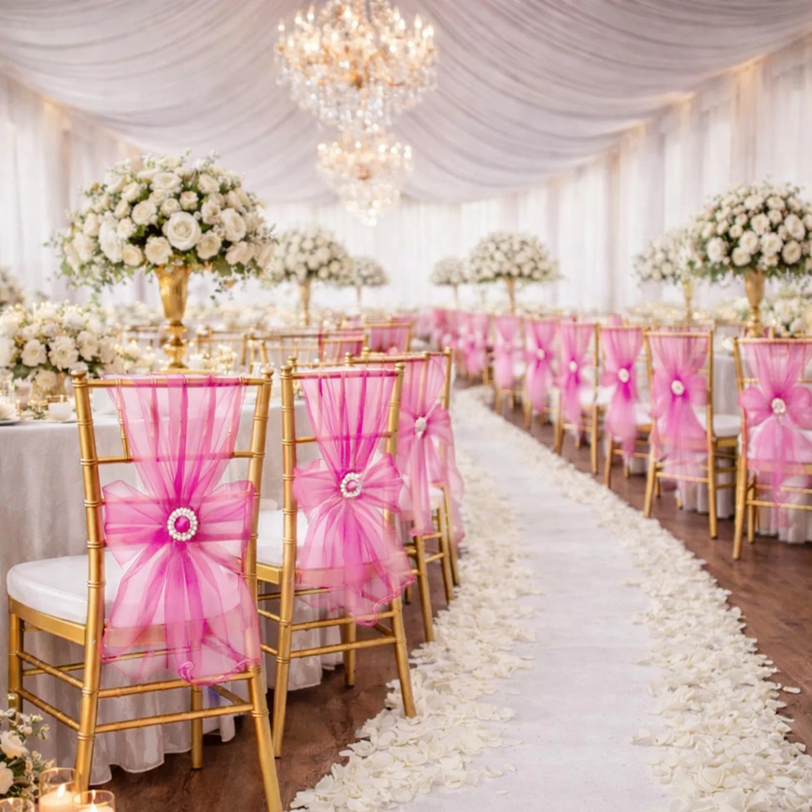 20 Pack Organza Chair Sashes 6"x108" Fuchsia – Reusable Sheer Wedding Chair Bows - Image 3