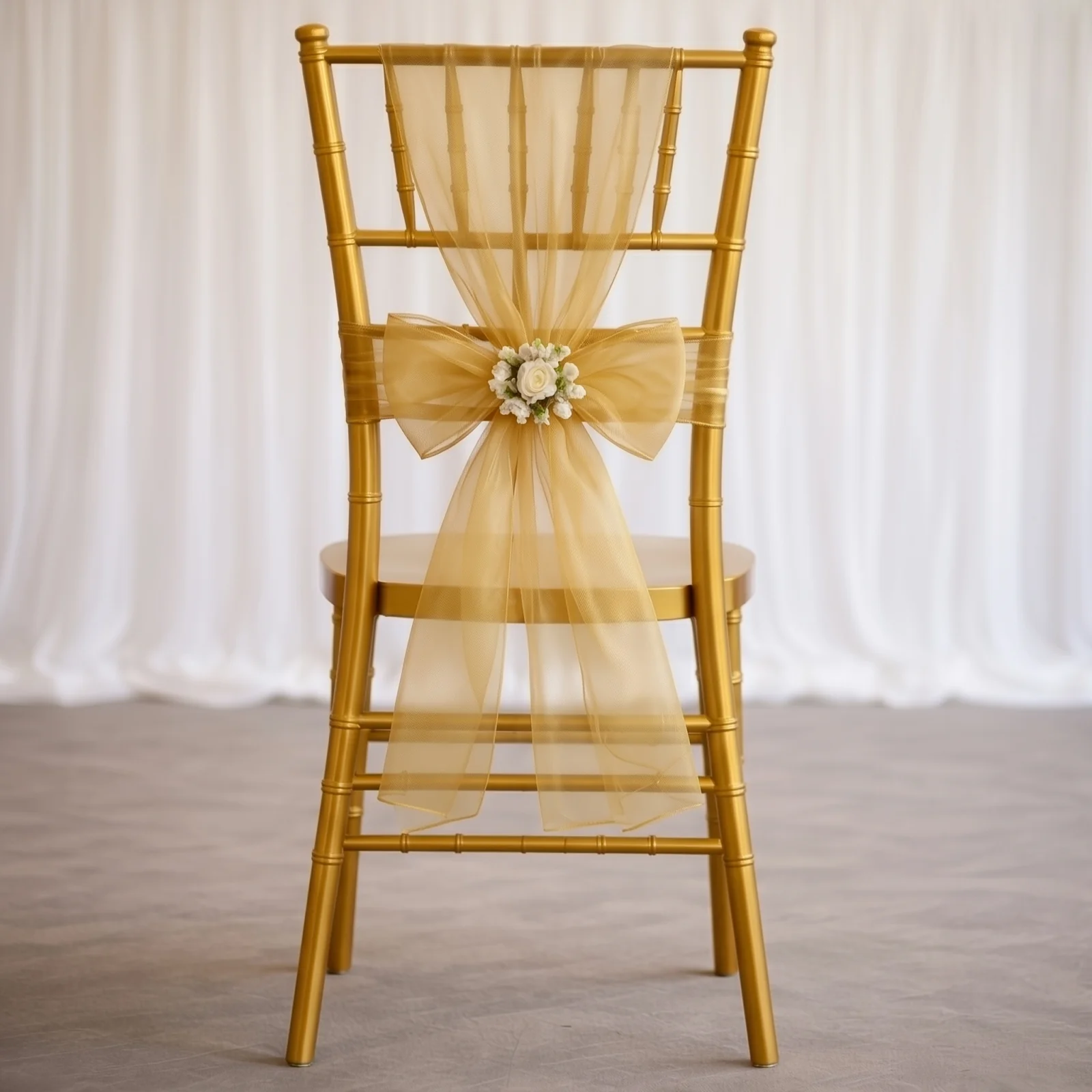 20 Pack Organza Chair Sashes 6"x108" Gold – Reusable Sheer Wedding Chair Bows