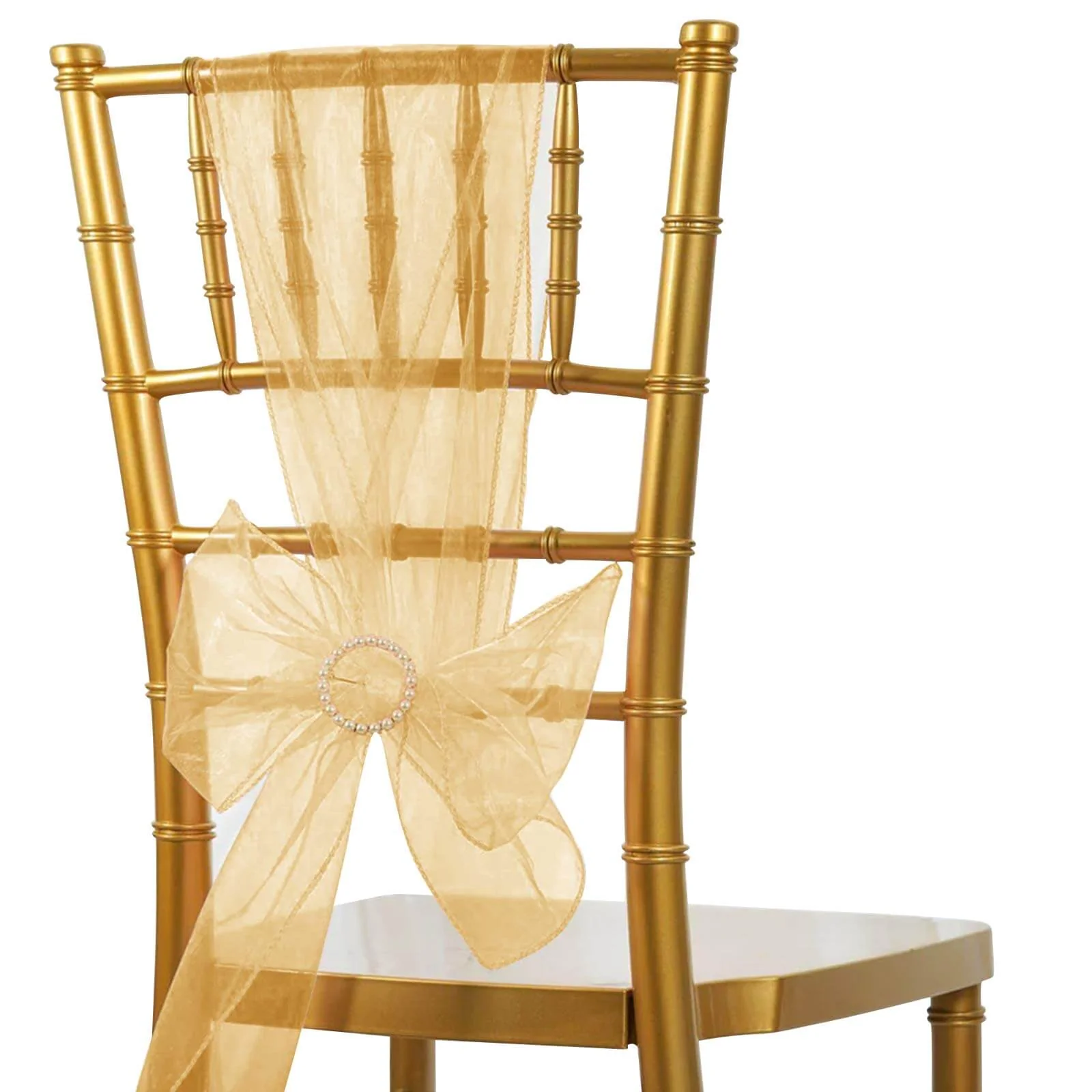 20 Pack Organza Chair Sashes 6"x108" Gold – Reusable Sheer Wedding Chair Bows - Image 2