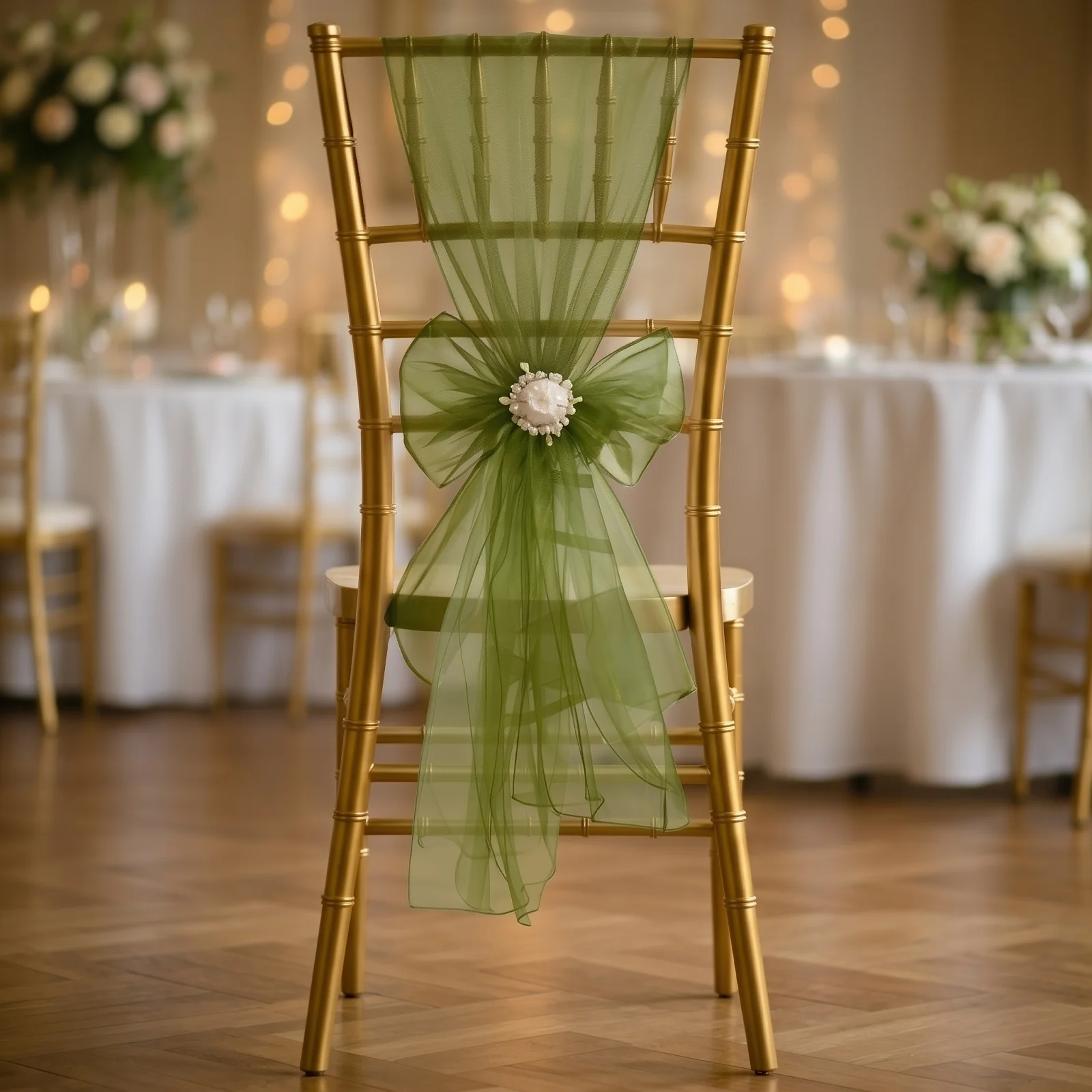 20 Pack Organza Chair Sashes 6"x108" Olive Green – Reusable Sheer Wedding Chair Bows - Image 6