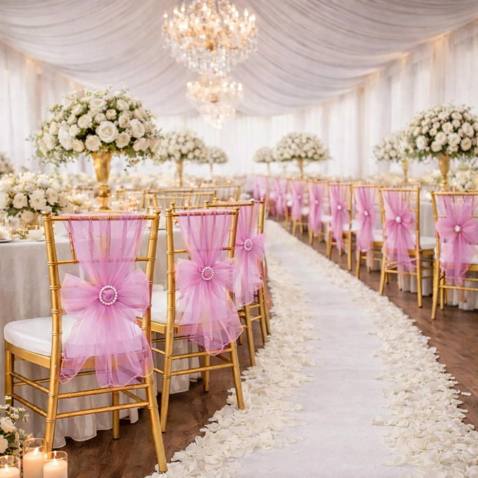 20 Pack Organza Chair Sashes 6"x108" Pink – Reusable Sheer Wedding Chair Bows - Image 3