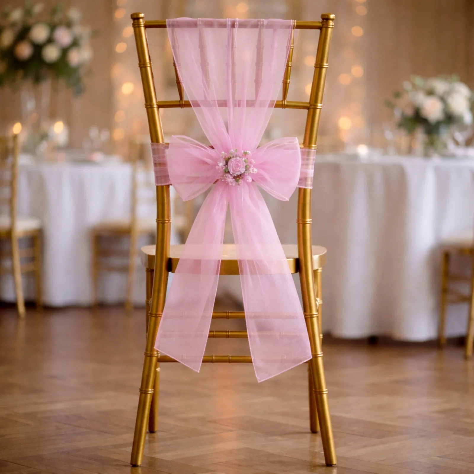 20 Pack Organza Chair Sashes 6"x108" Pink – Reusable Sheer Wedding Chair Bows - Image 7