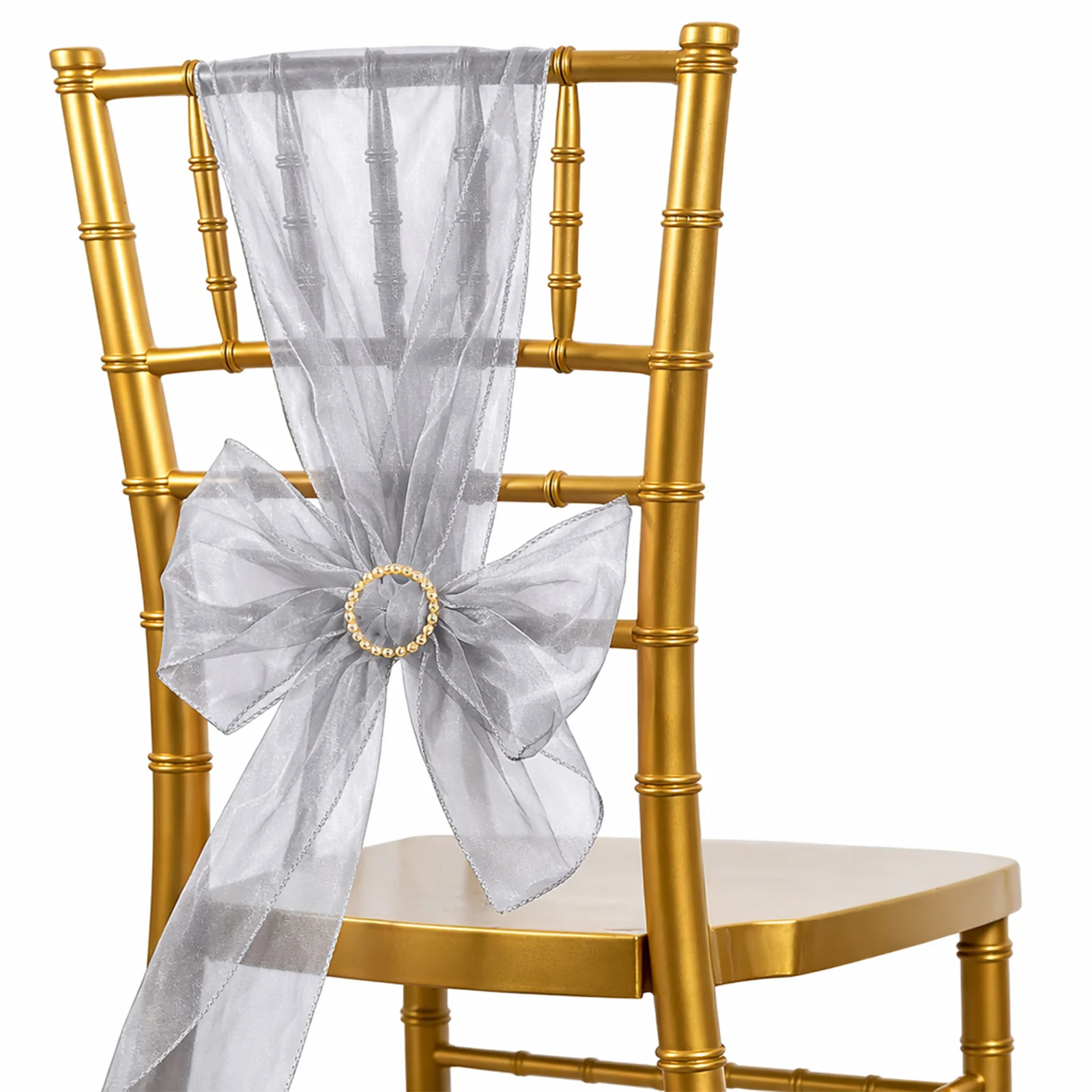 20 Pack Organza Chair Sashes 6"x108" Silver – Reusable Sheer Wedding Chair Bows - Image 2