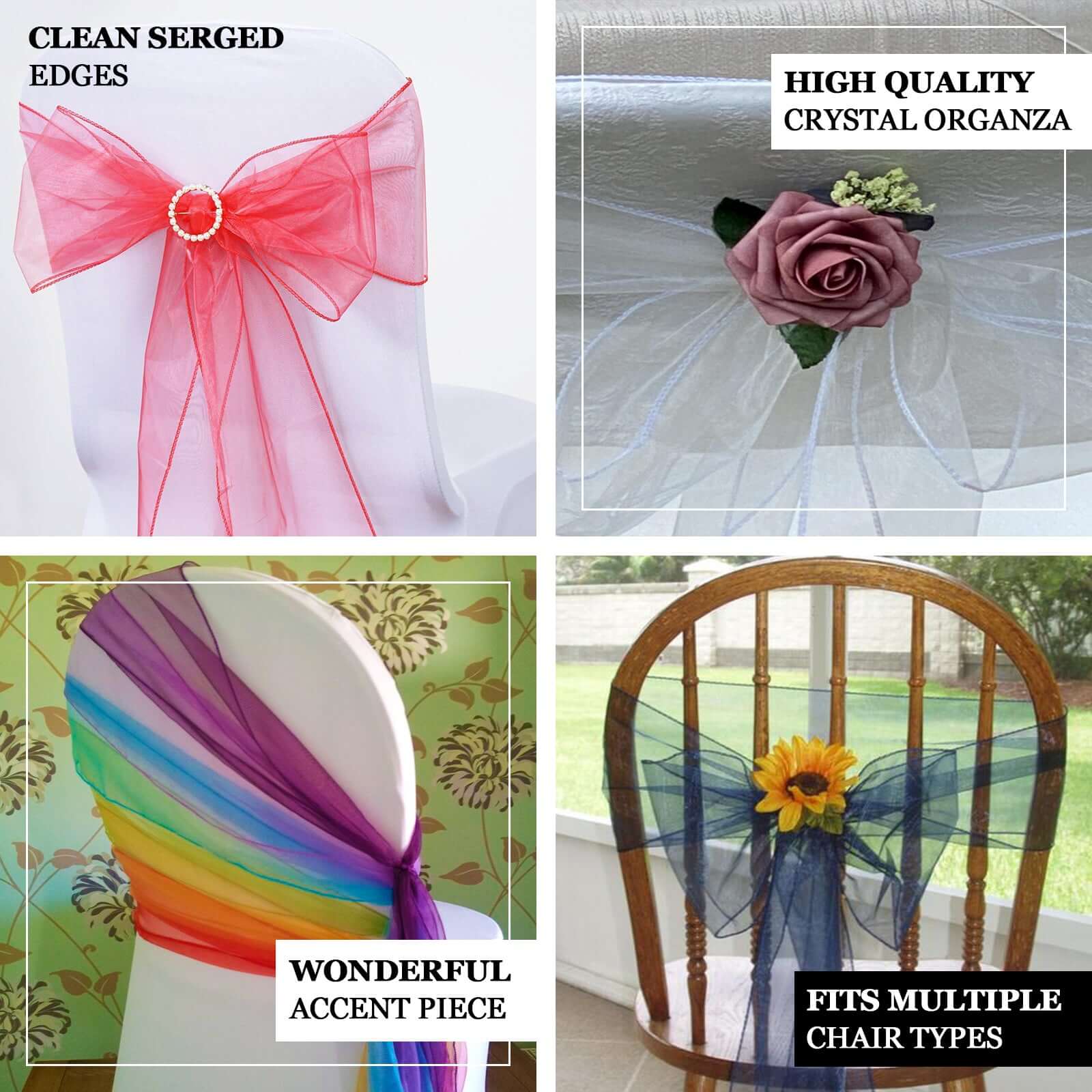 20 Pack Organza Chair Sashes 6"x108" Silver – Reusable Sheer Wedding Chair Bows - Image 4