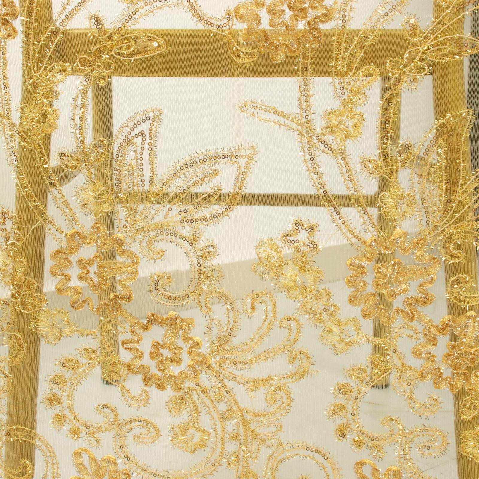 Organza Chair Slipcover Gold with Embroidered Floral Sequin - Chiavari Chair Back Lace Cover - Image 2