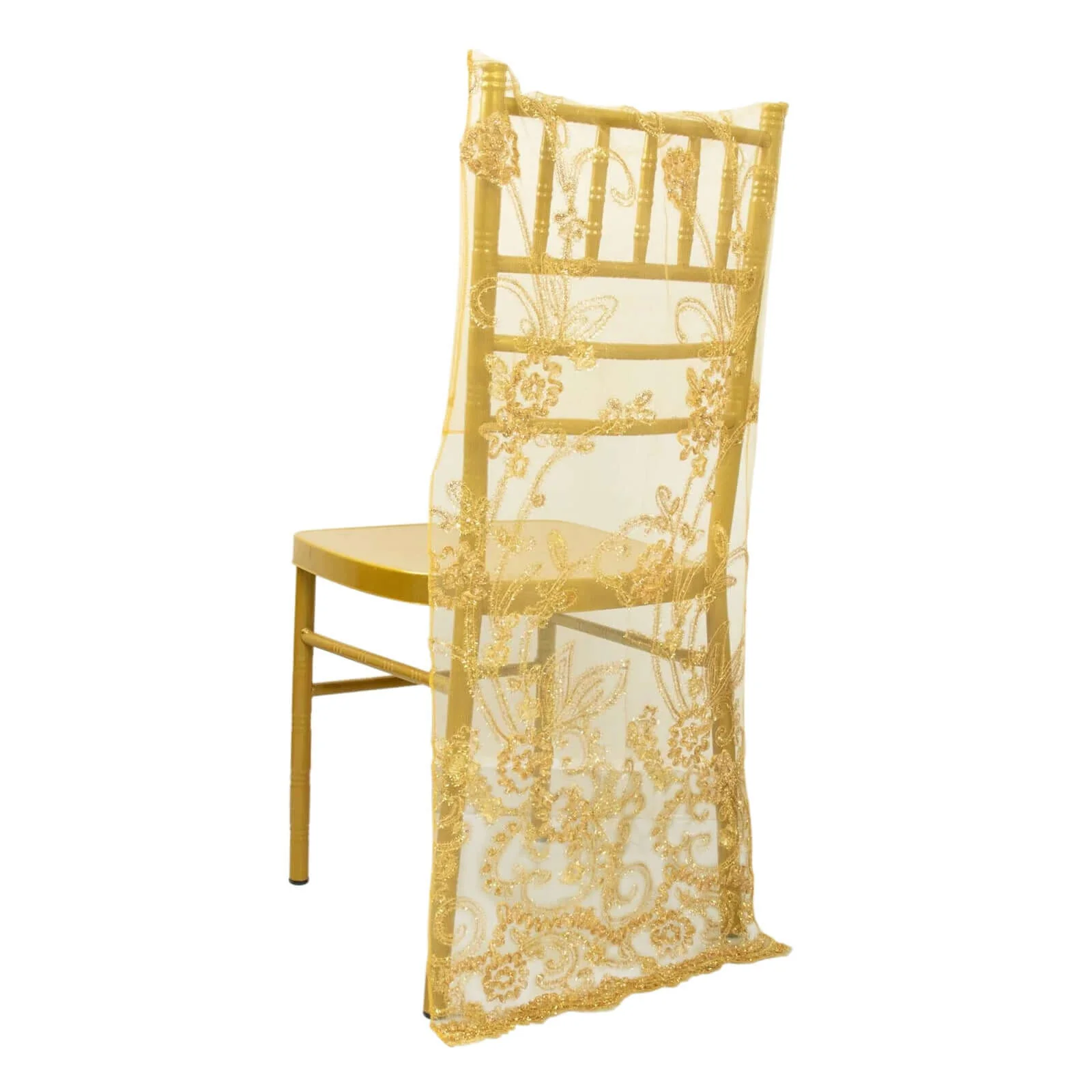 Organza Chair Slipcover Gold with Embroidered Floral Sequin - Chiavari Chair Back Lace Cover - Image 7