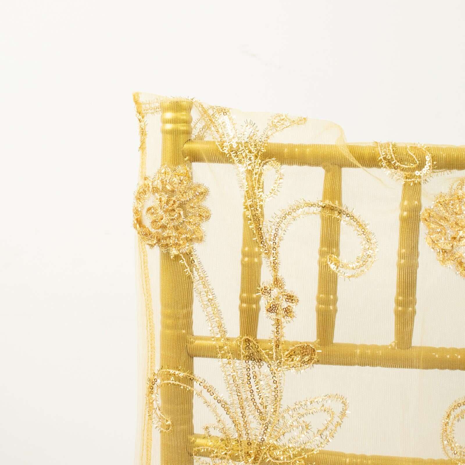Organza Chair Slipcover Gold with Embroidered Floral Sequin - Chiavari Chair Back Lace Cover - Image 8