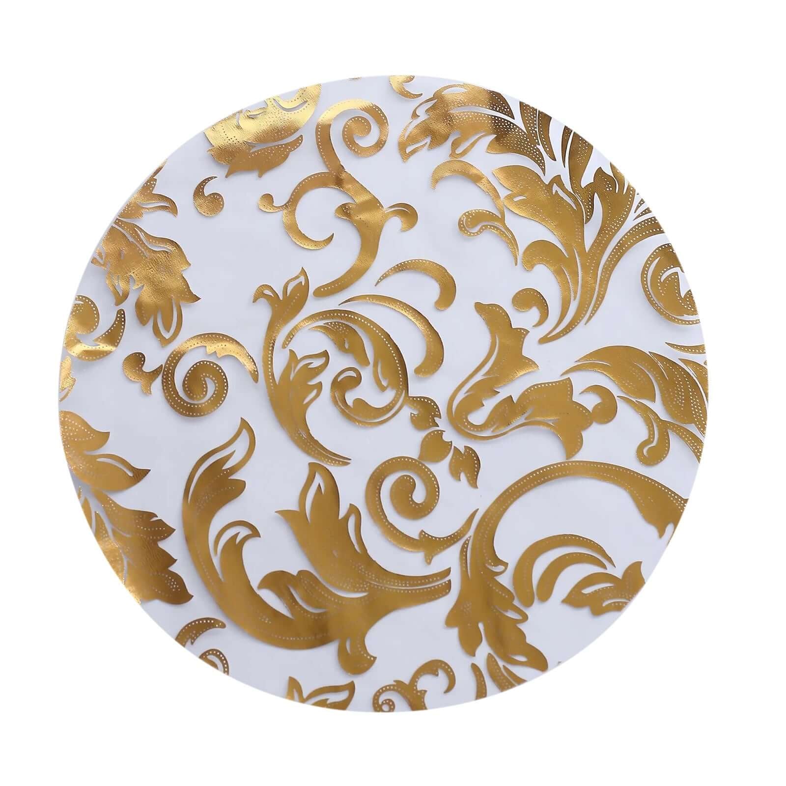 50-Pack Organza Table Placemats 13" Round Swirl Foil Floral Design Metallic Gold - Sheer Disposable Dining Mats - Image 6