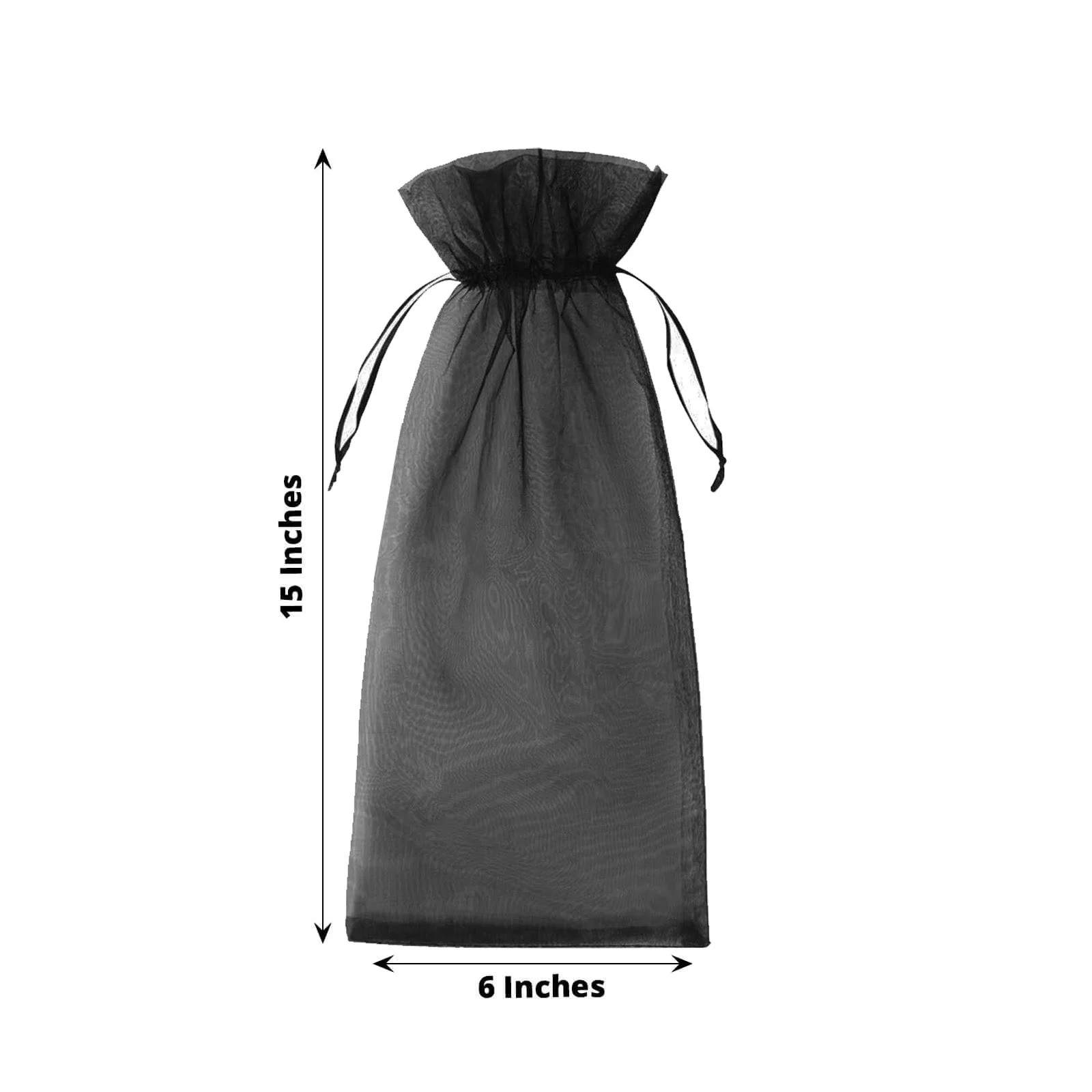 100 Pack Black Organza Wine Bags with Drawstring, 6" x 15" – Wedding Party Favor & Bottle Gift Bags - Image 3