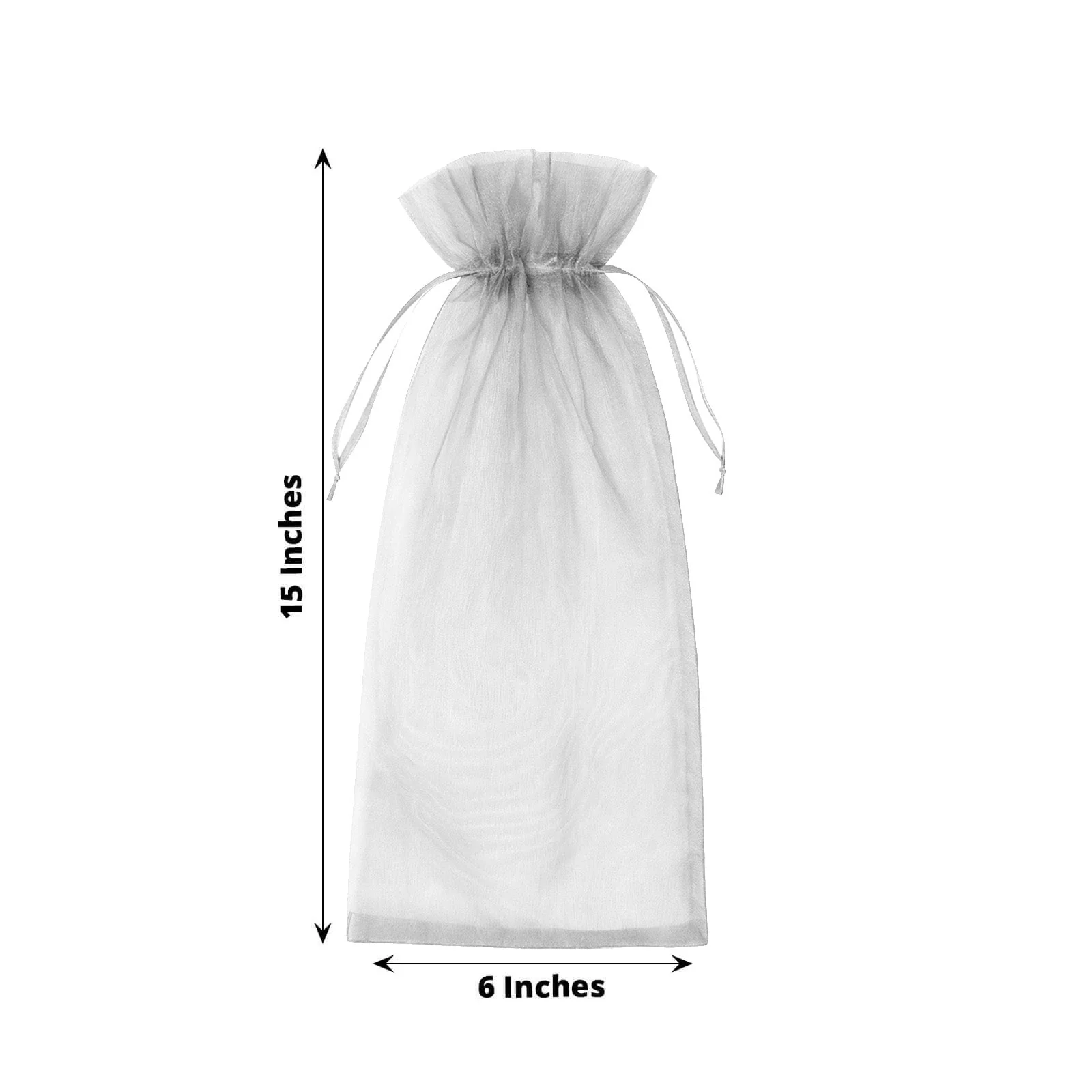 100 Pack Silver Organza Wine Bags with Drawstring, 6" x 15" – Wedding Party Favor & Bottle Gift Bags - Image 3