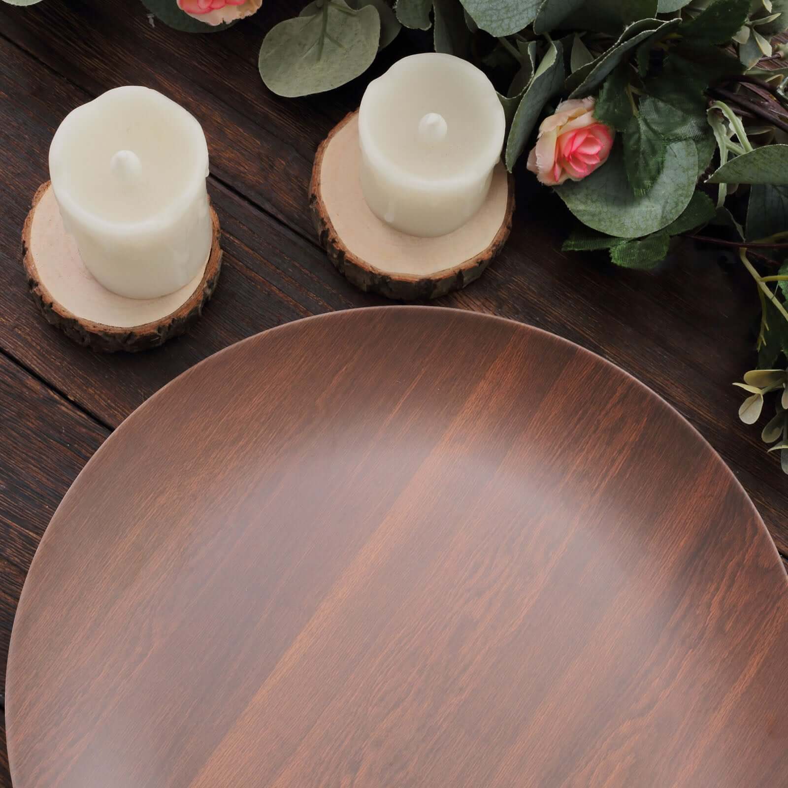Pack of 6 Melamine Round Dinner Plates 10" Brown Wood Grain Print - Shatterproof Disposable Party Plates for Rustic Farmhouse-Inspired Events - Image 8