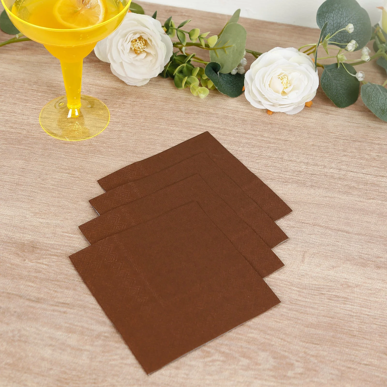50-Pack Paper Beverage Napkins 2 Ply Cinnamon Brown 5"x5" - Soft Disposable Cocktail Napkins 18GSM - Image 6