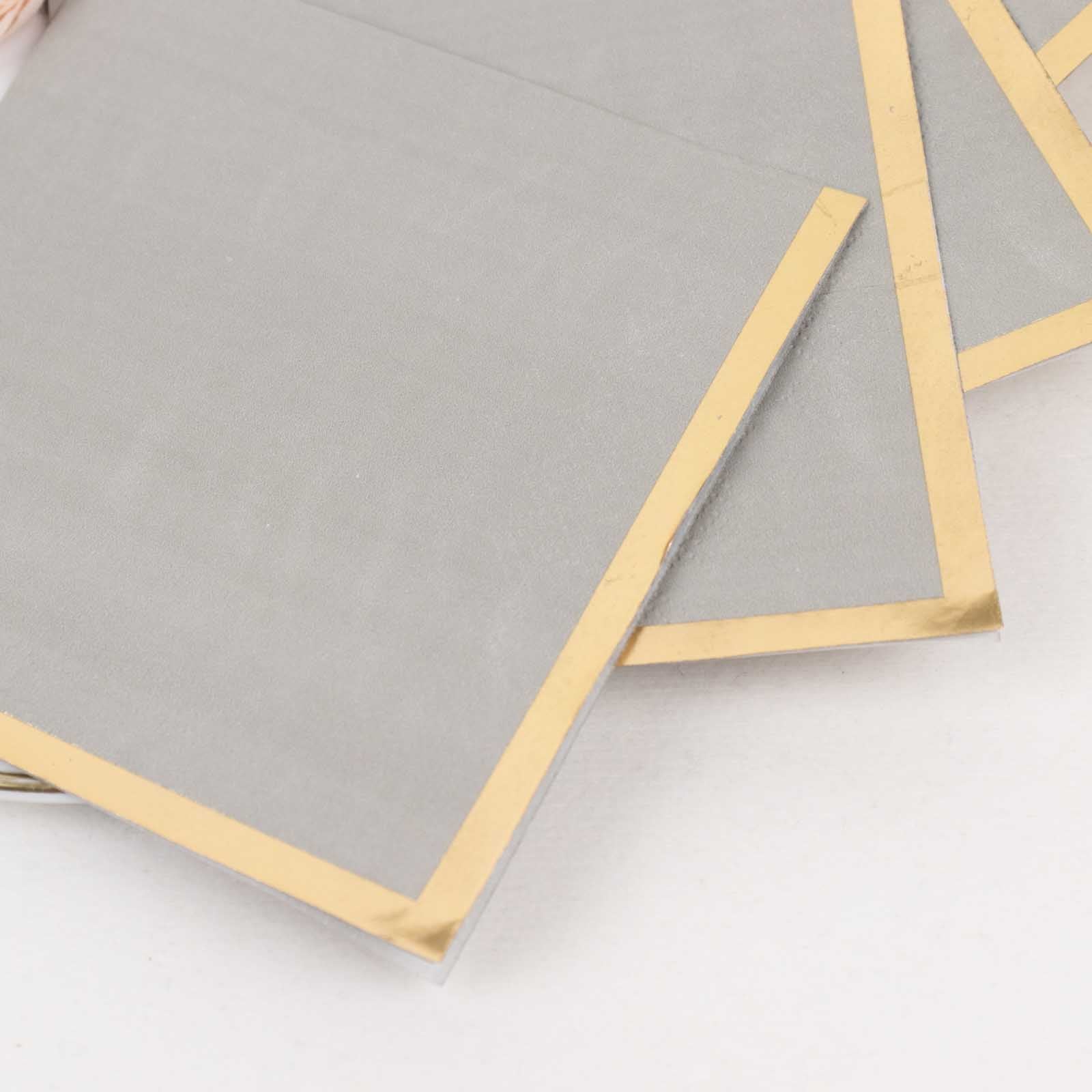 50-Pack Paper Beverage Napkins 2 Ply Gray with Gold Foil Edge 5"x5" - Soft Disposable Cocktail Napkins 18GSM - Image 2