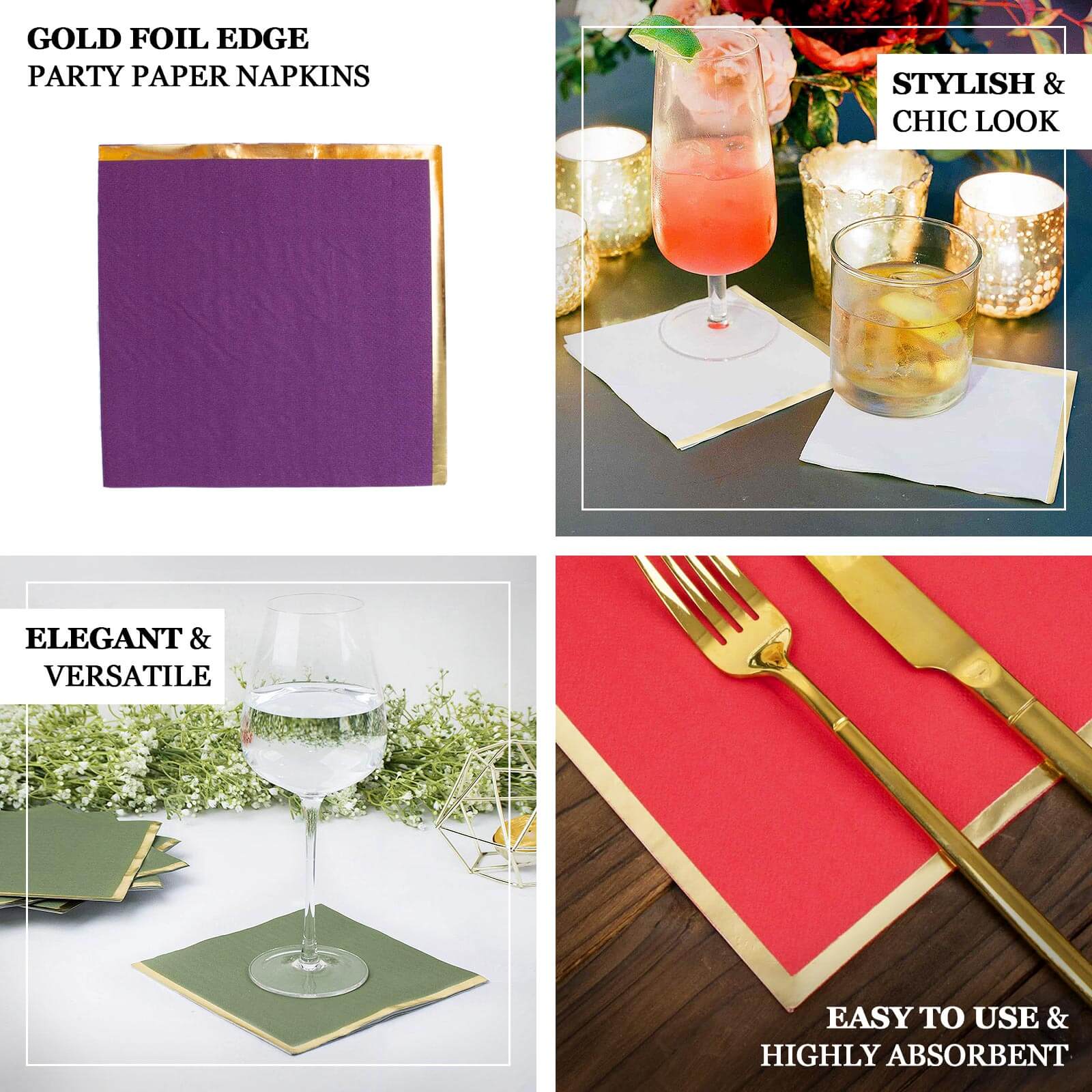 50-Pack Paper Beverage Napkins 2 Ply Dusty Blue with Gold Foil Edge 6.5"x6.5" - Soft Disposable Cocktail Napkins - Image 4