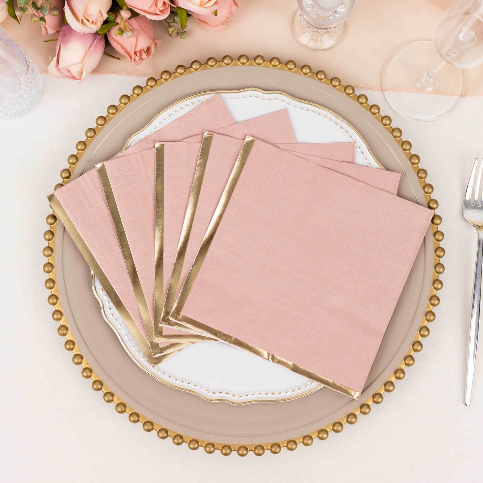 50-Pack Paper Beverage Napkins 2 Ply Dusty Rose with Gold Foil Edge 6.5"x6.5" - Soft Disposable Cocktail Napkins - Image 6