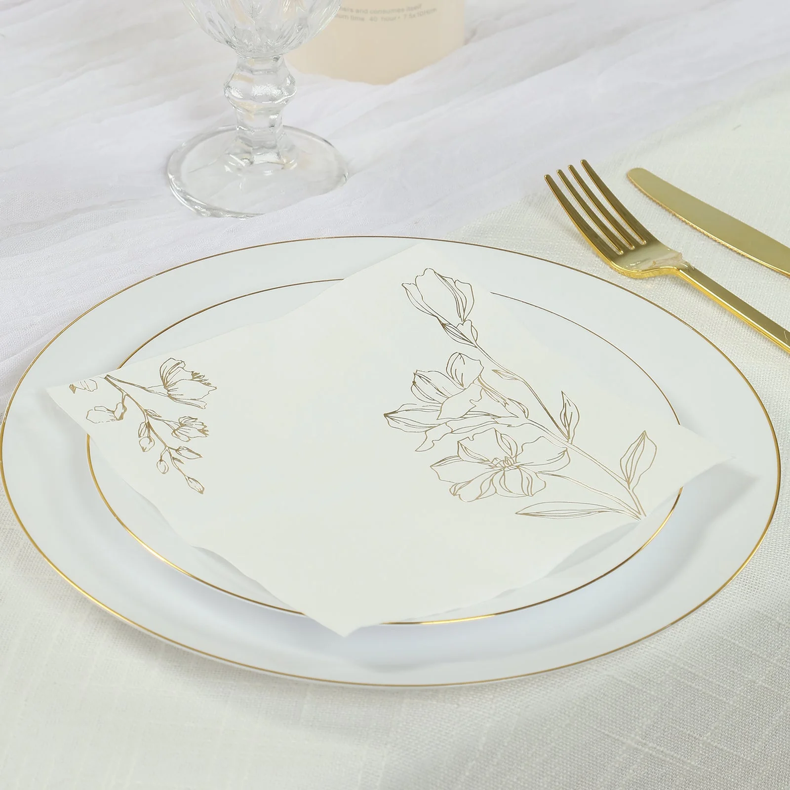 50-Pack Paper Cocktail Napkins 2 Ply White with Gold Lily Flowers Print - Soft and Highly Absorbent Beverage Napkins - Image 5