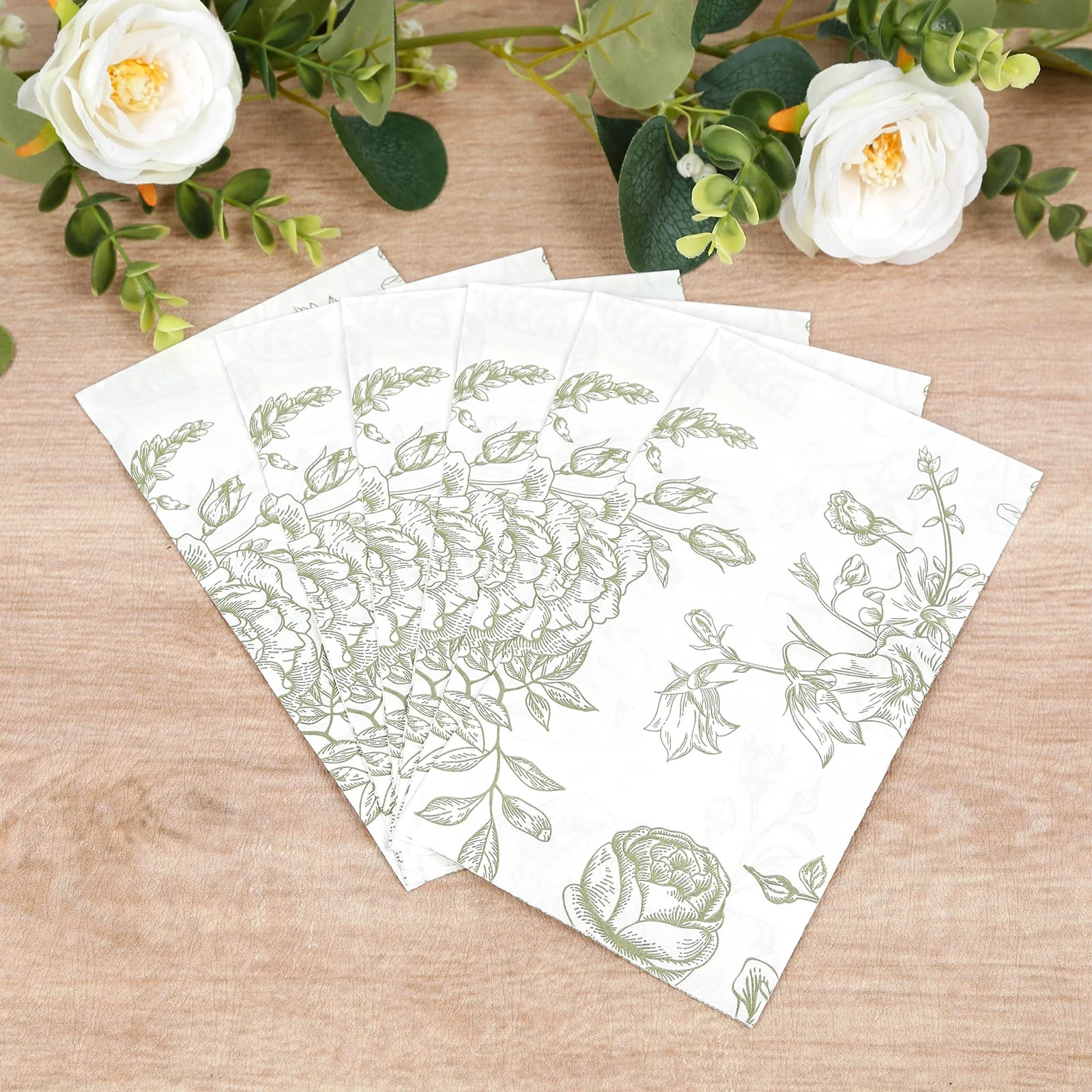50-Pack Paper Dinner Napkins 2-Ply White with Matte Sage Green French Toile Floral Pattern - Soft Disposable Party Napkins - Image 10