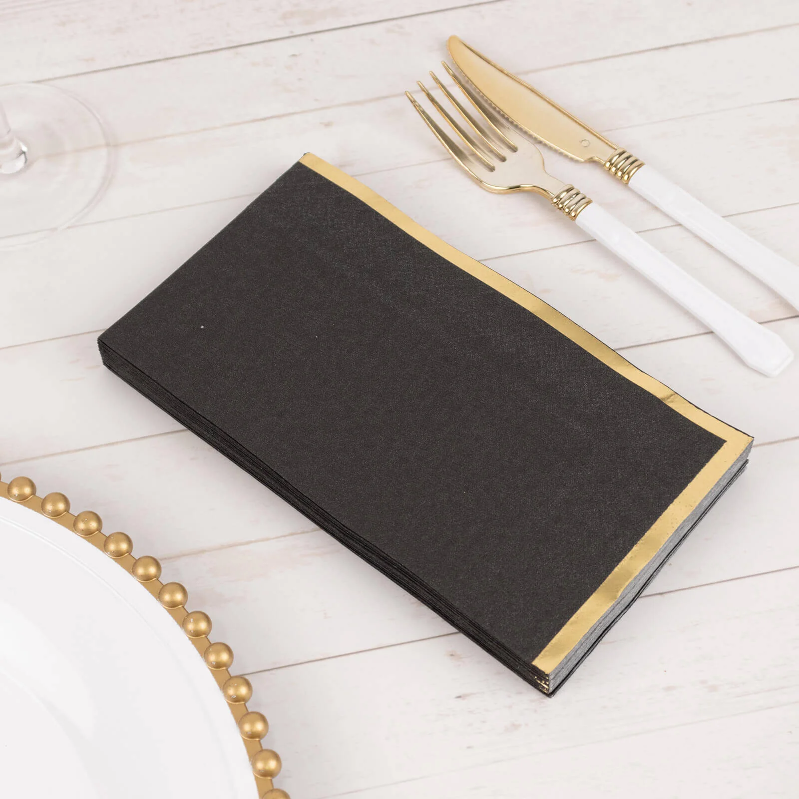 50-Pack Paper Dinner Napkins 2 Ply Black with Gold Foil Edge - Soft Disposable Napkins for Events - Image 4
