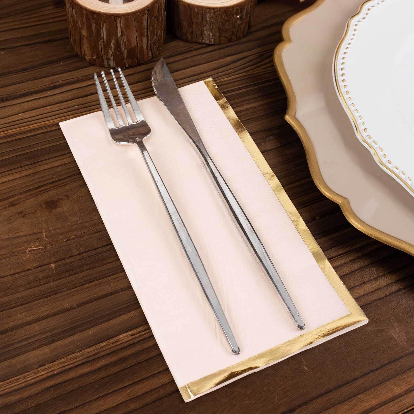 50-Pack Paper Dinner Napkins 2 Ply Blush with Gold Foil Edge - Soft Disposable Napkins - Image 2