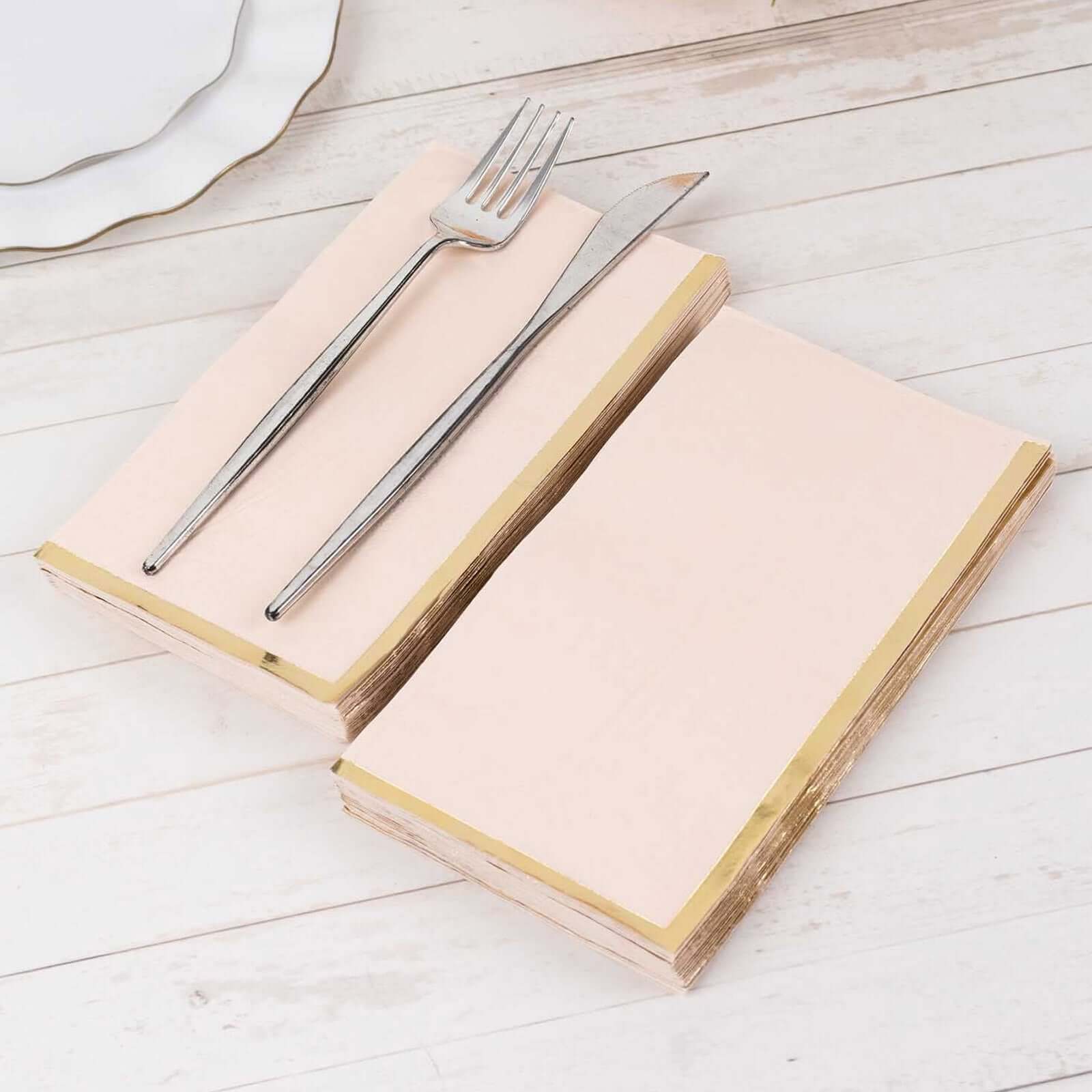 50-Pack Paper Dinner Napkins 2 Ply Blush with Gold Foil Edge - Soft Disposable Napkins - Image 4