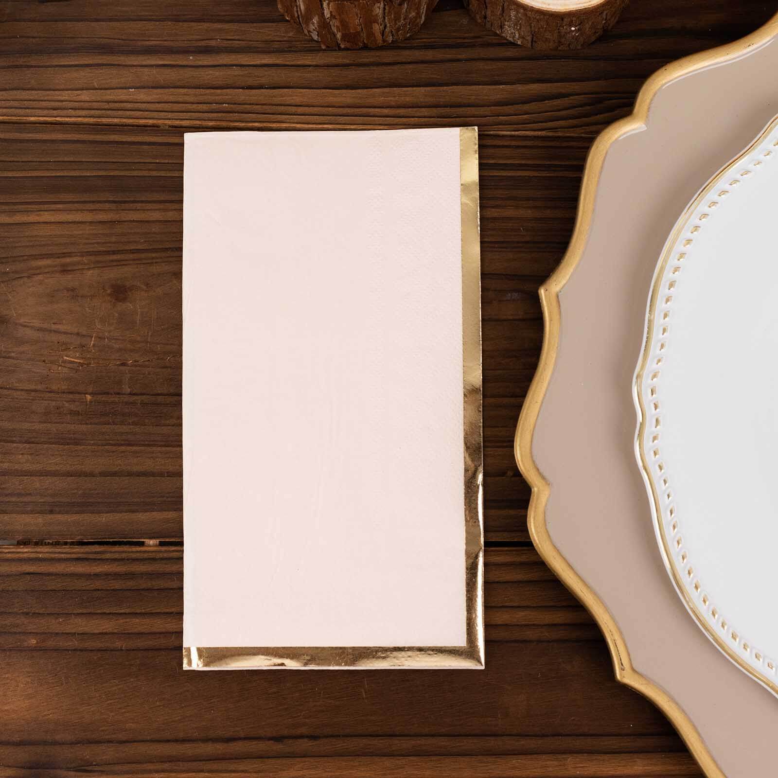 50-Pack Paper Dinner Napkins 2 Ply Blush with Gold Foil Edge - Soft Disposable Napkins - Image 5