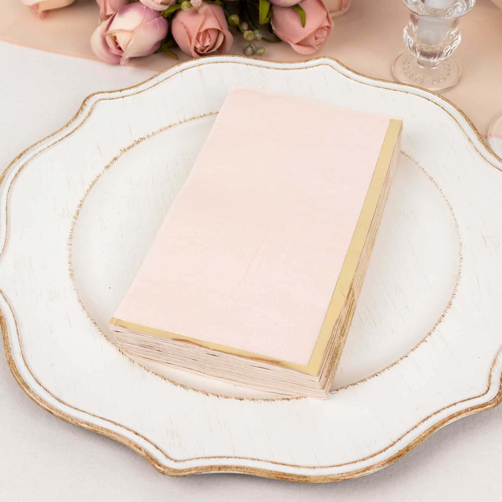 50-Pack Paper Dinner Napkins 2 Ply Blush with Gold Foil Edge - Soft Disposable Napkins - Image 6