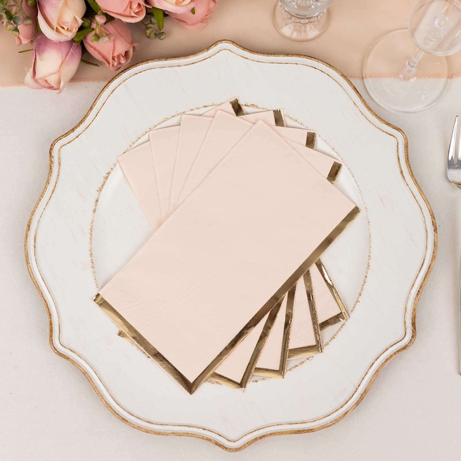 50-Pack Paper Dinner Napkins 2 Ply Blush with Gold Foil Edge - Soft Disposable Napkins - Image 7
