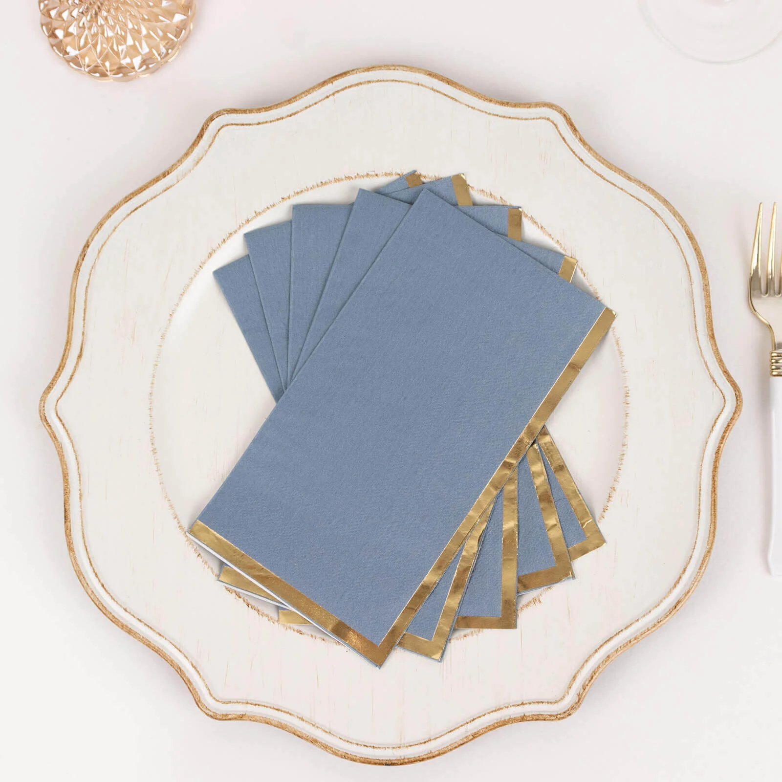 50-Pack Paper Dinner Napkins 2 Ply Dusty Blue with Gold Foil Edge - Soft Disposable Napkins - Image 6