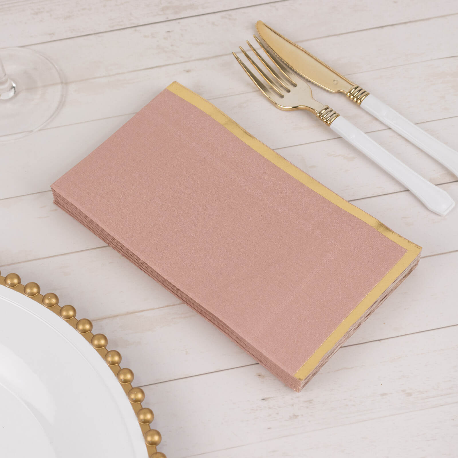 50-Pack Paper Dinner Napkins 2 Ply Dusty Rose with Gold Foil Edge - Soft Disposable Napkins - Image 4